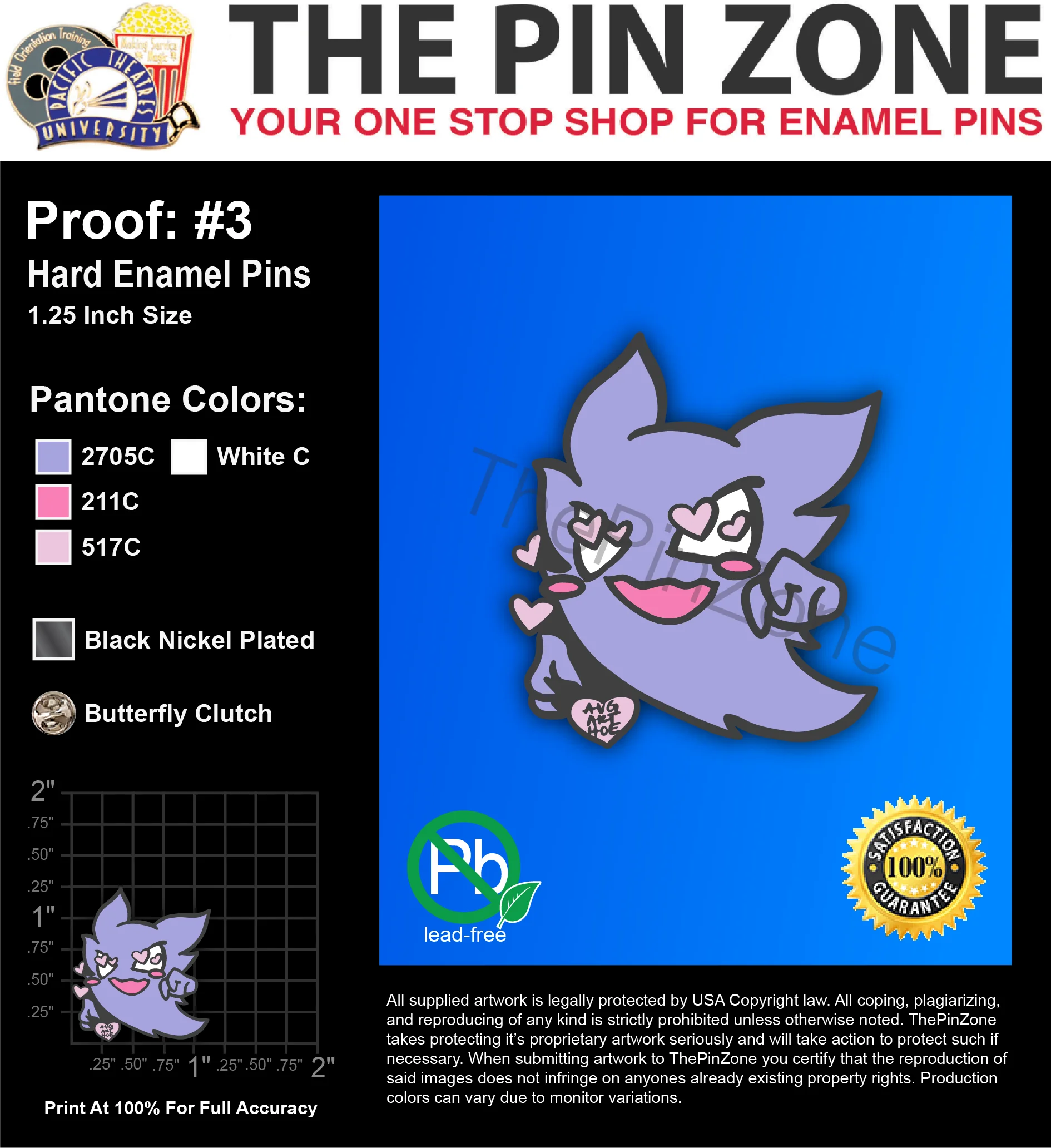 25 “HEART GHOST” LAPEL PINS: PROOF #3