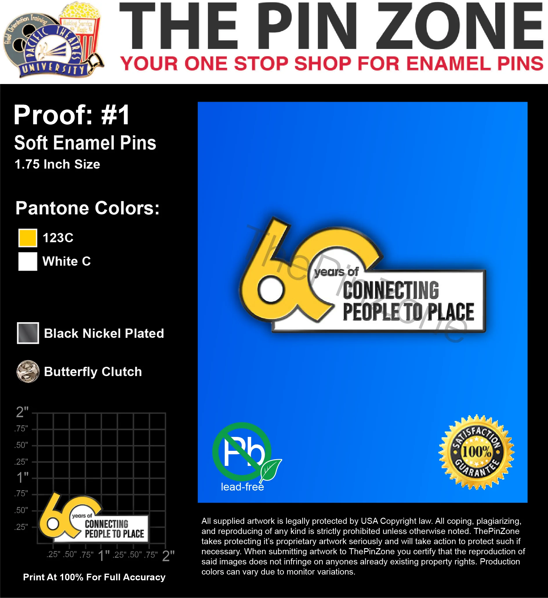 100 โ60 YR CONNECTING PEO.โ LAPEL PINS: PROOF #1