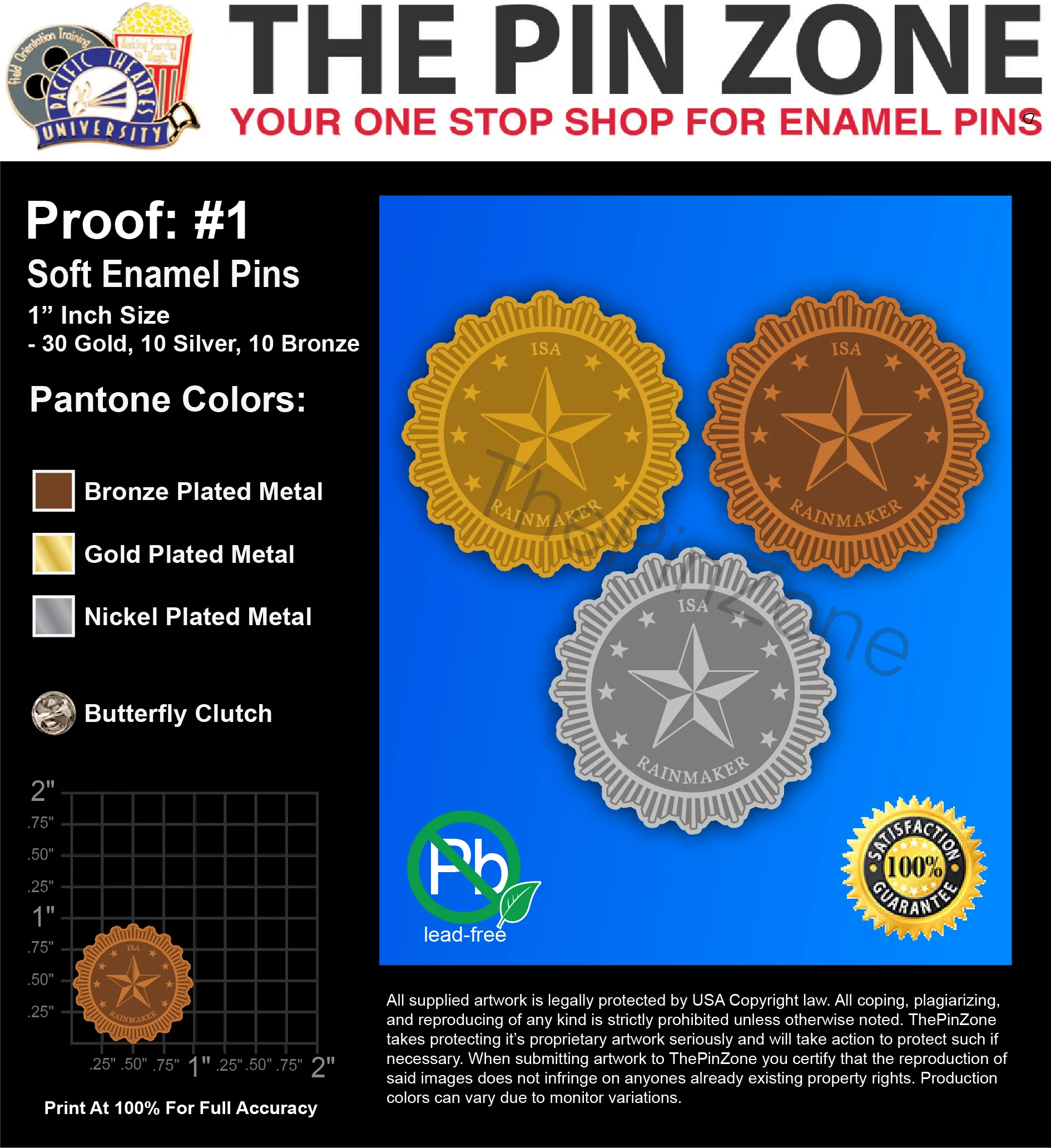 50 “RAINMAKER” LAPEL PINS: PROOF #1