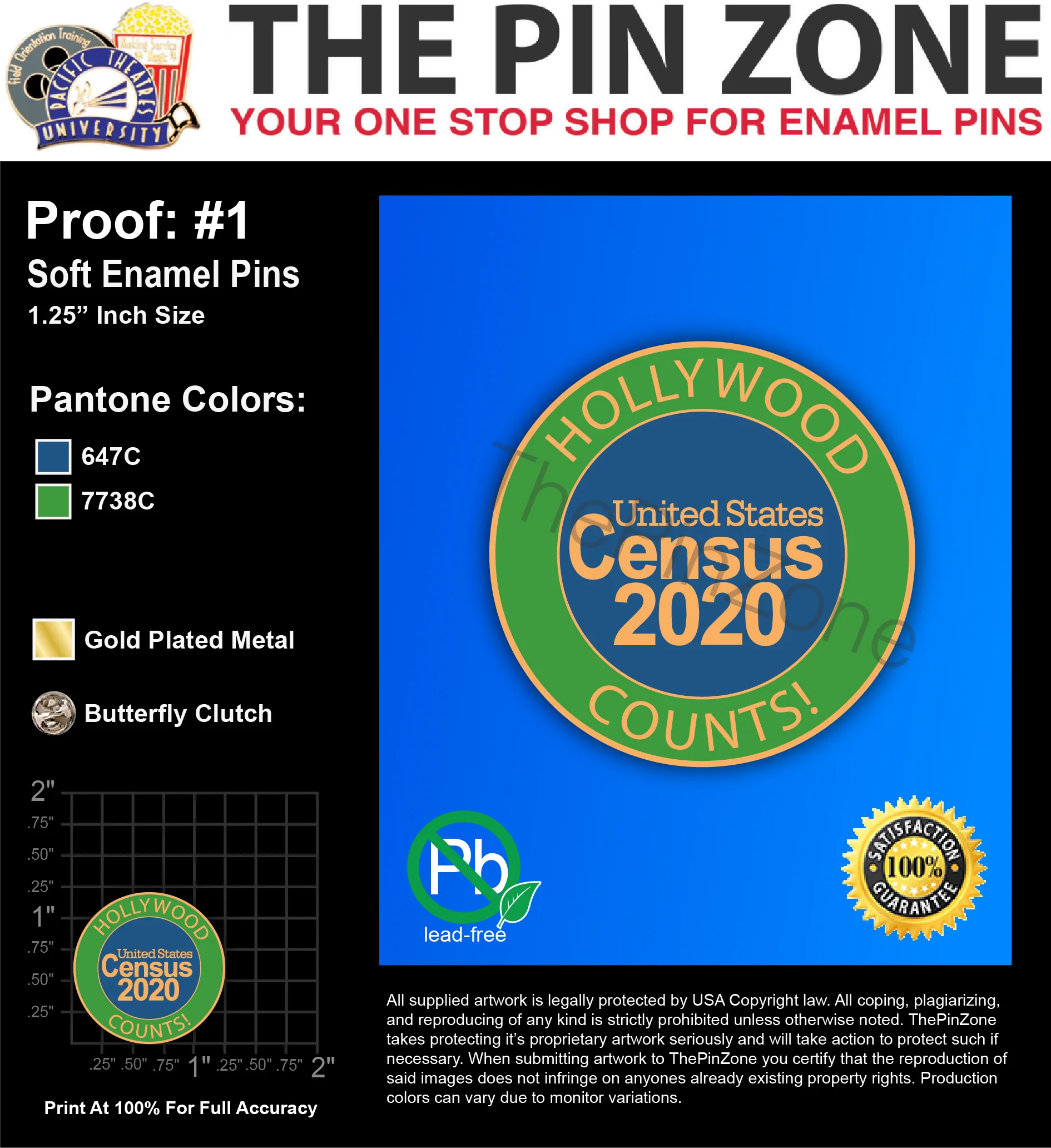 1000 “HOLLYWOOD CENSUS” LAPEL PINS: PROOF #1