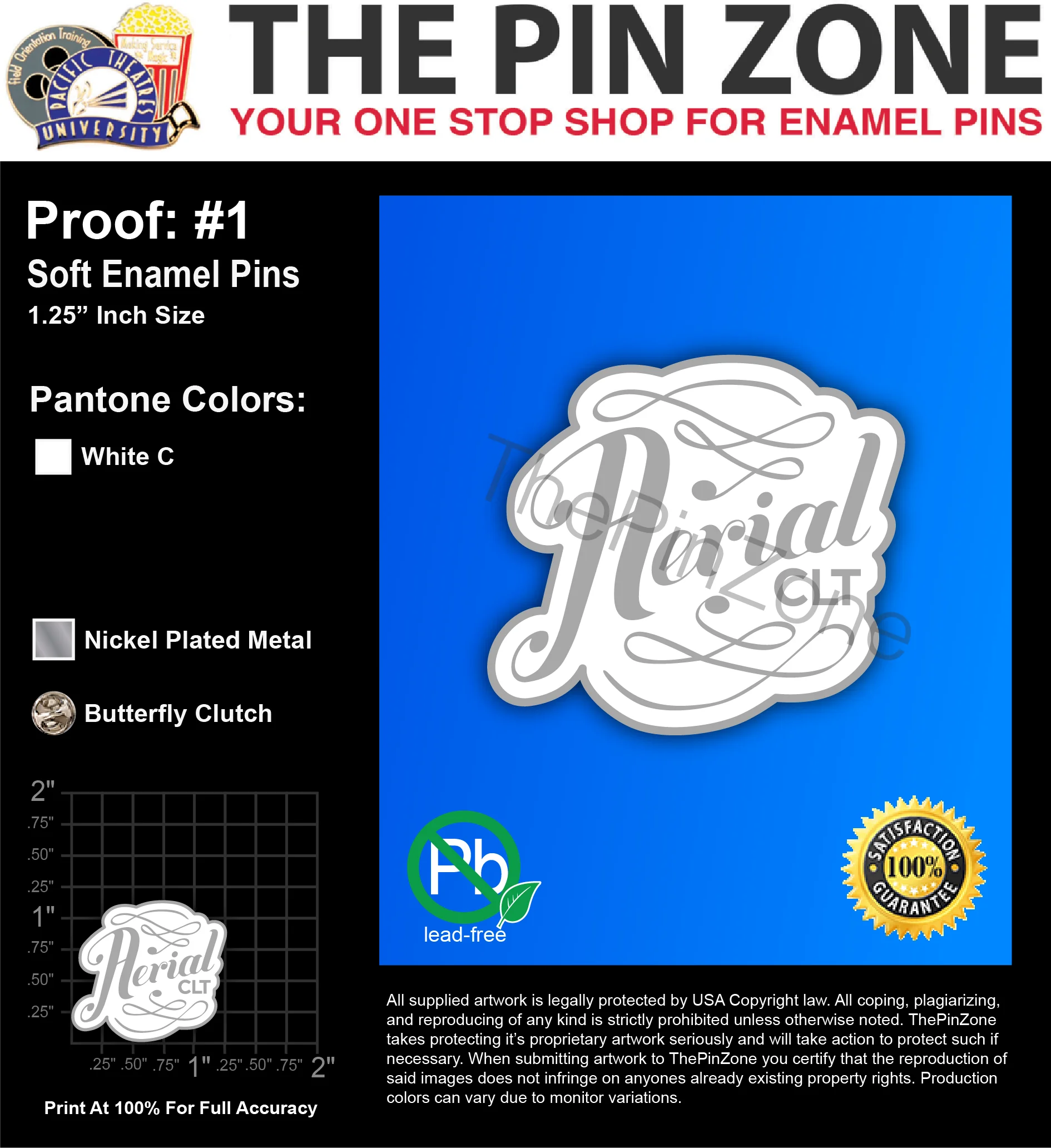 50 “AERIAL CLT” LAPEL PINS: PROOF #1