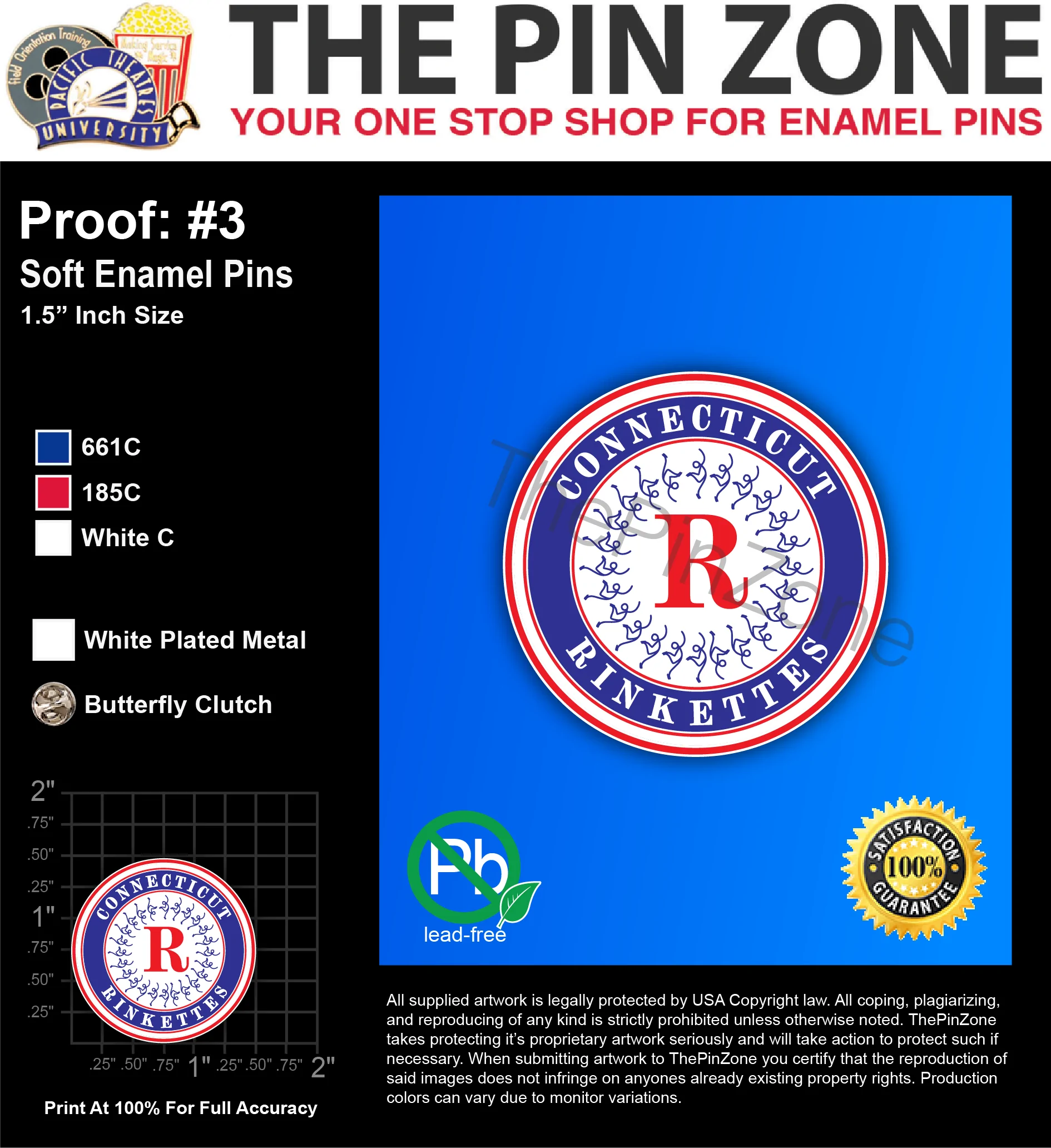 500 “CONNECTICUT RINKETTES” LAPEL PINS: PROOF #3