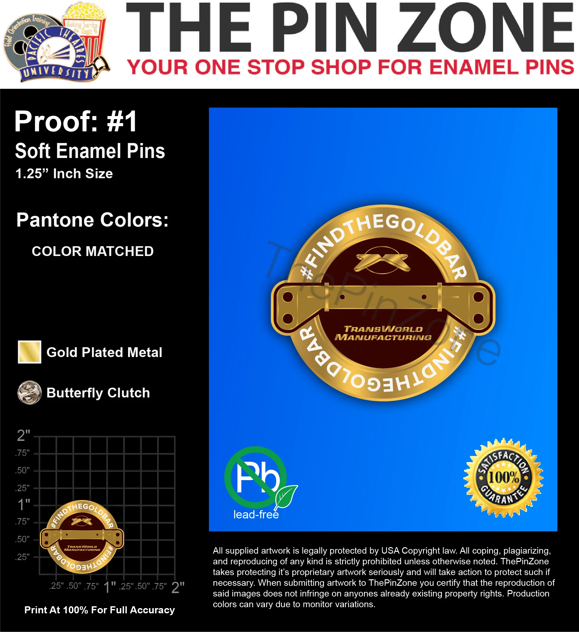 1000 “FIND THE GOLD BAR” LAPEL PINS: PROOF #1