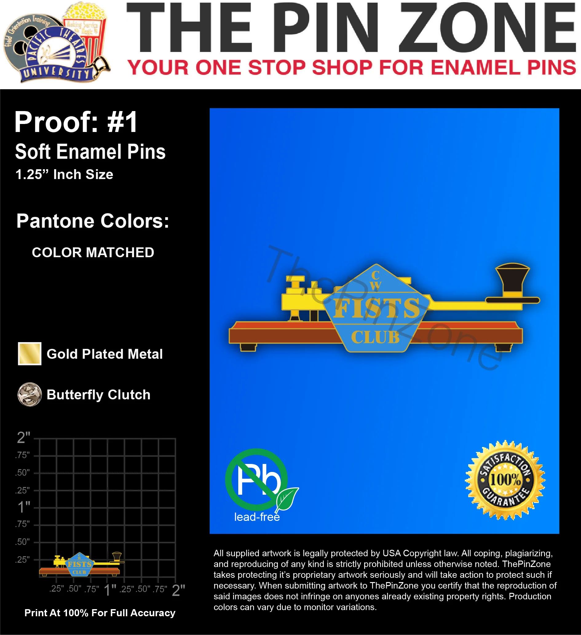 1000 “CW FISTS” LAPEL PINS: PROOF #1