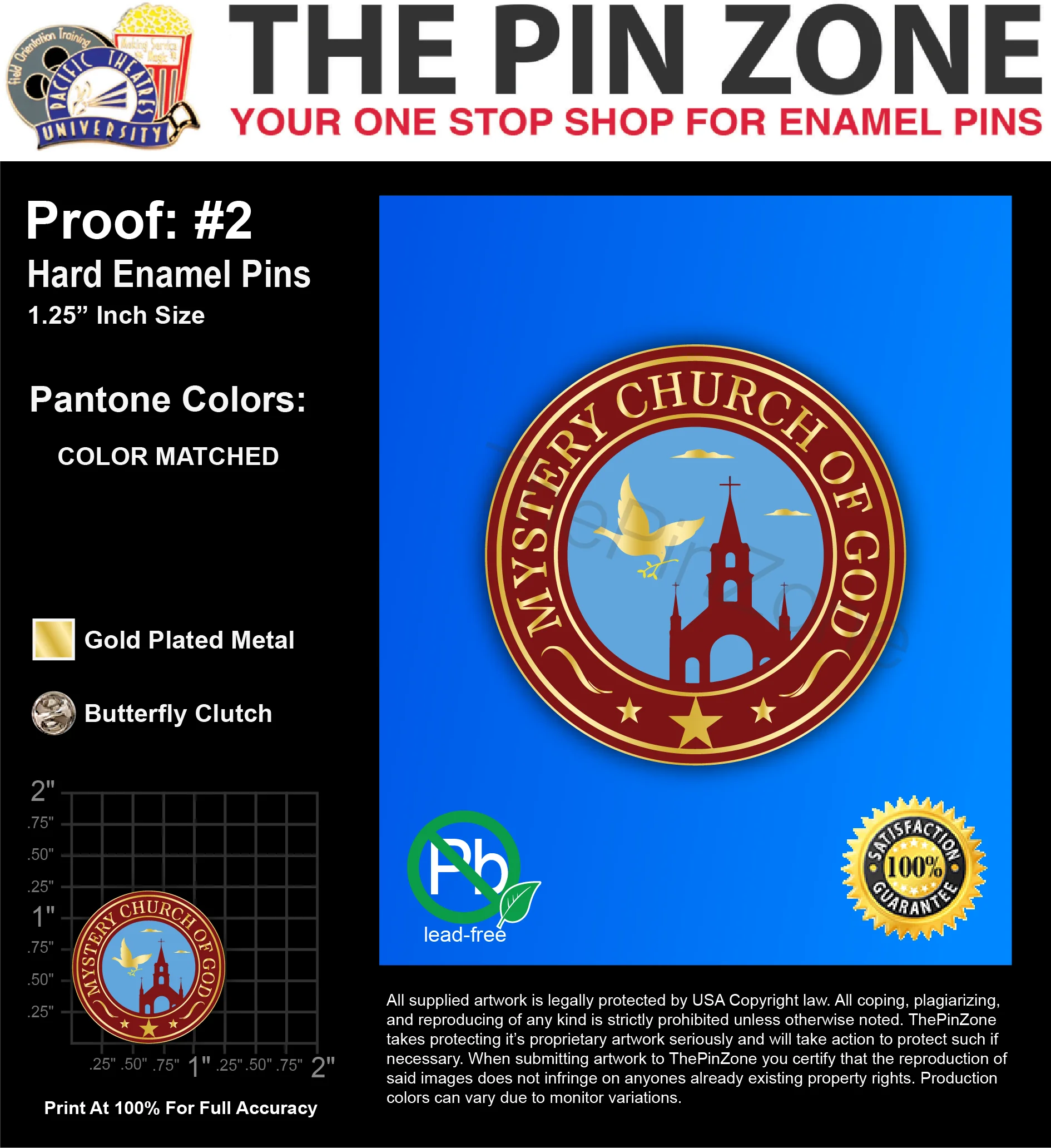 100 “MYSTERY CHURCH OF GOD” LAPEL PINS: PROOF #2