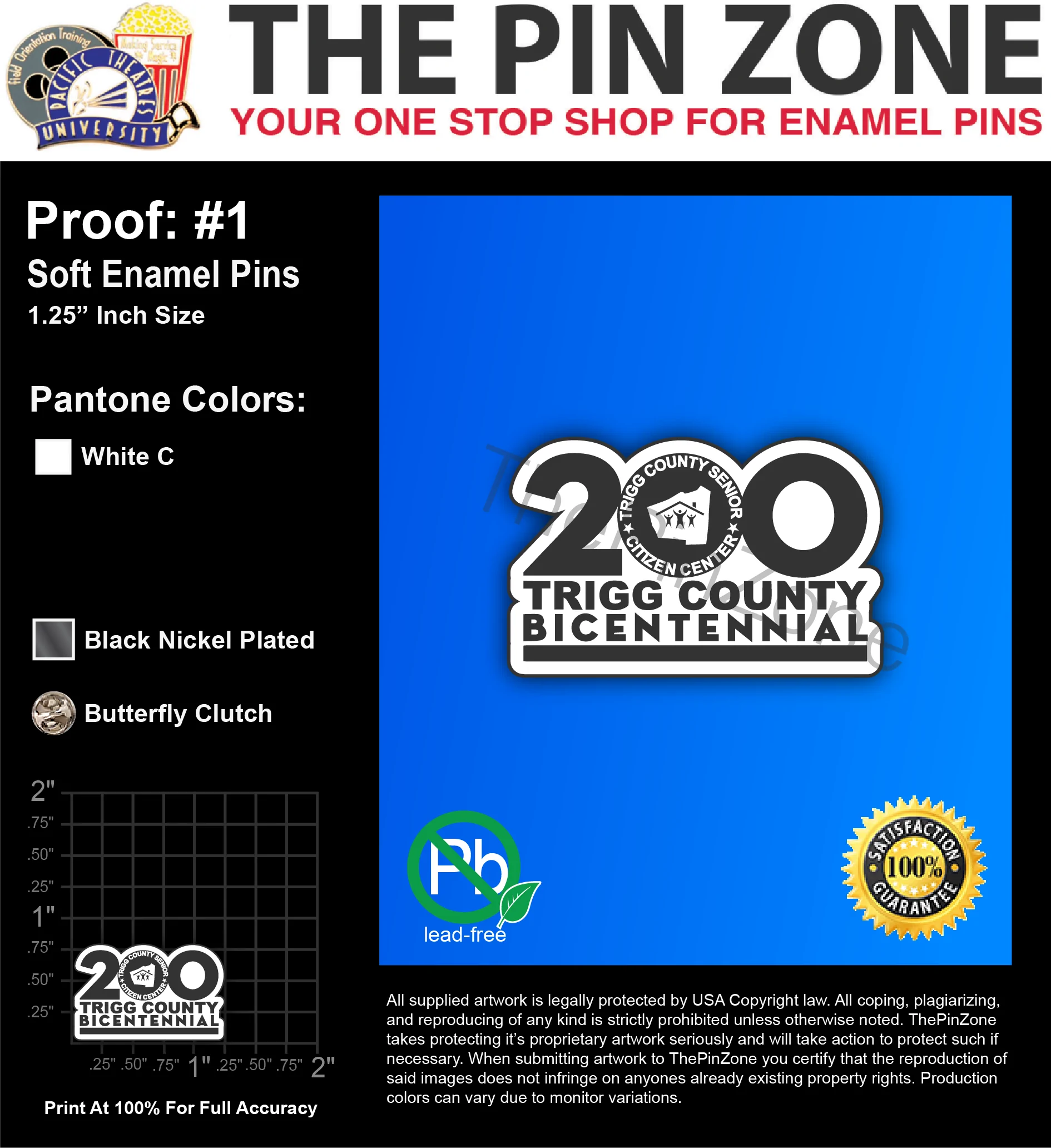 200 “TRIGG COUNTY BICEN.” LAPEL PINS: PROOF #1