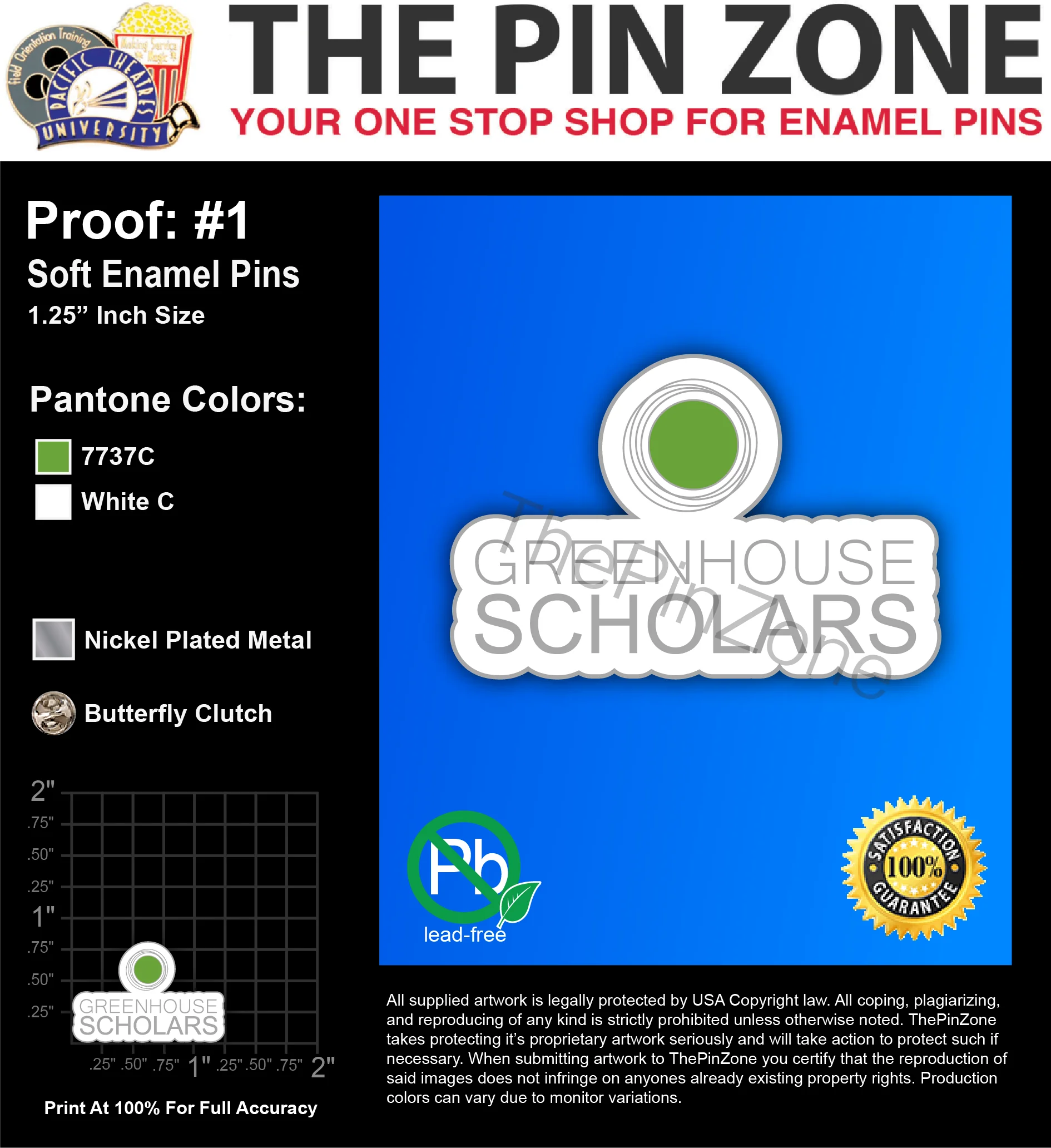 50 “GREENHOUSE SCHOLARS” LAPEL PINS: PROOF #1