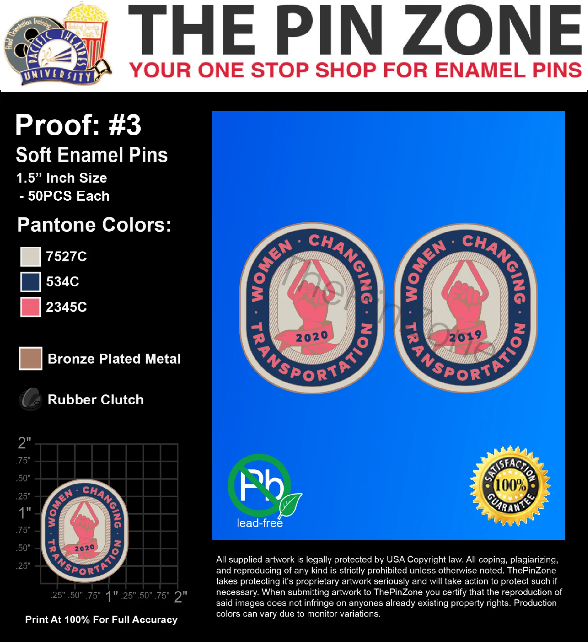 100 “WOMEN CHANGING TRANS.” LAPEL PINS: PROOF #3