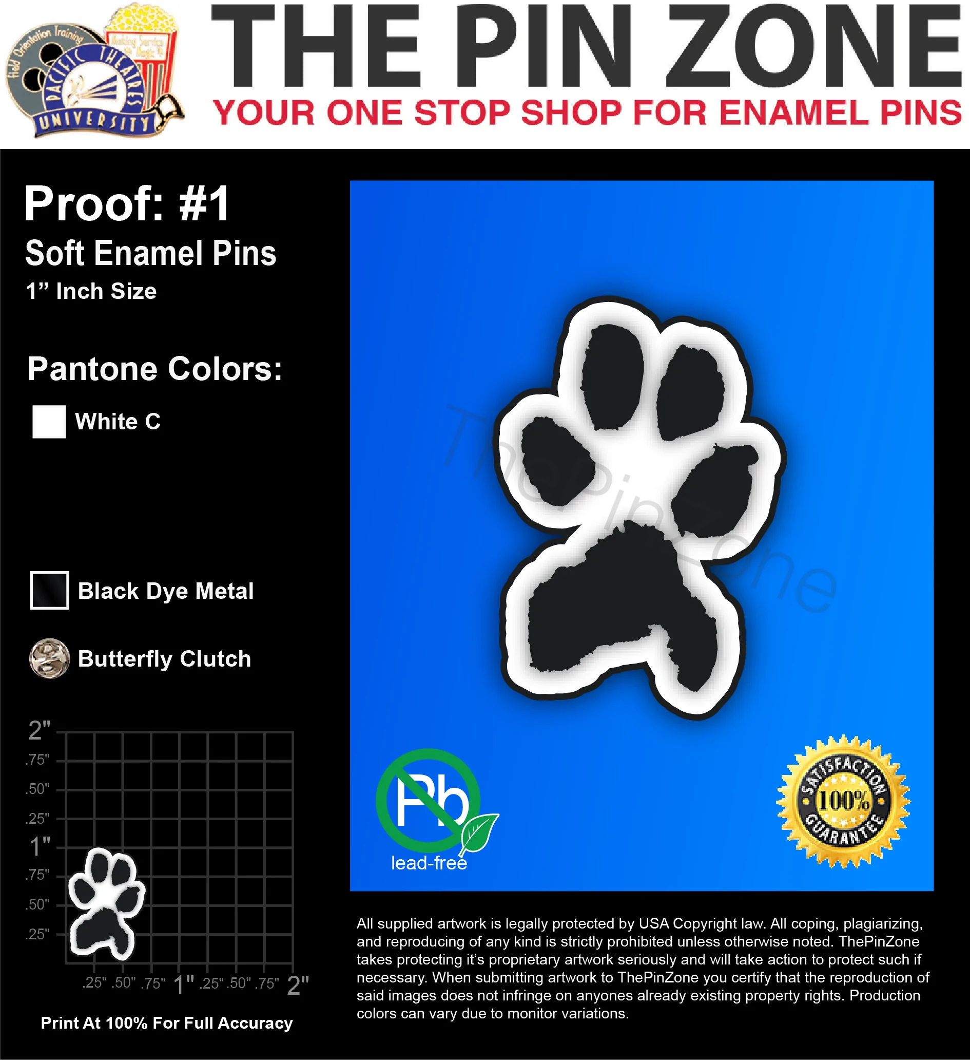 100 “WOLF PAW” LAPEL PINS: PROOF #1