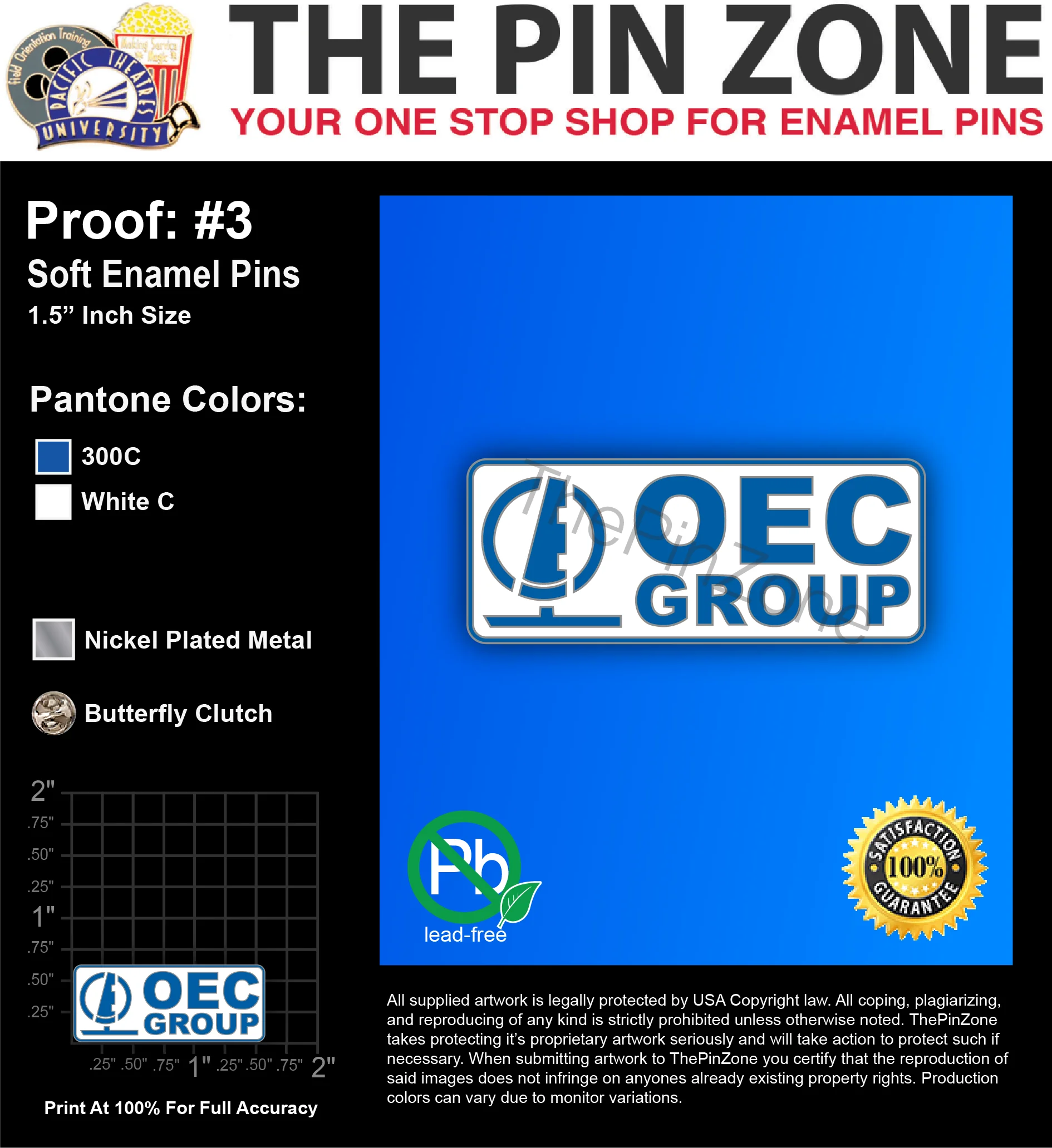 100 “OEC GROUP” LAPEL PINS: PROOF #3