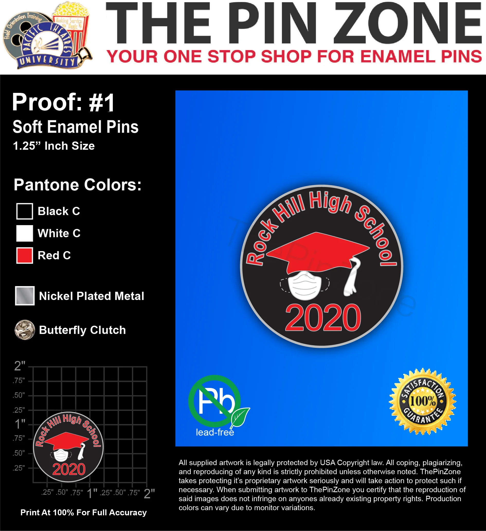 400 “ROCK HILL GRADUATION” LAPEL PINS: PROOF #1