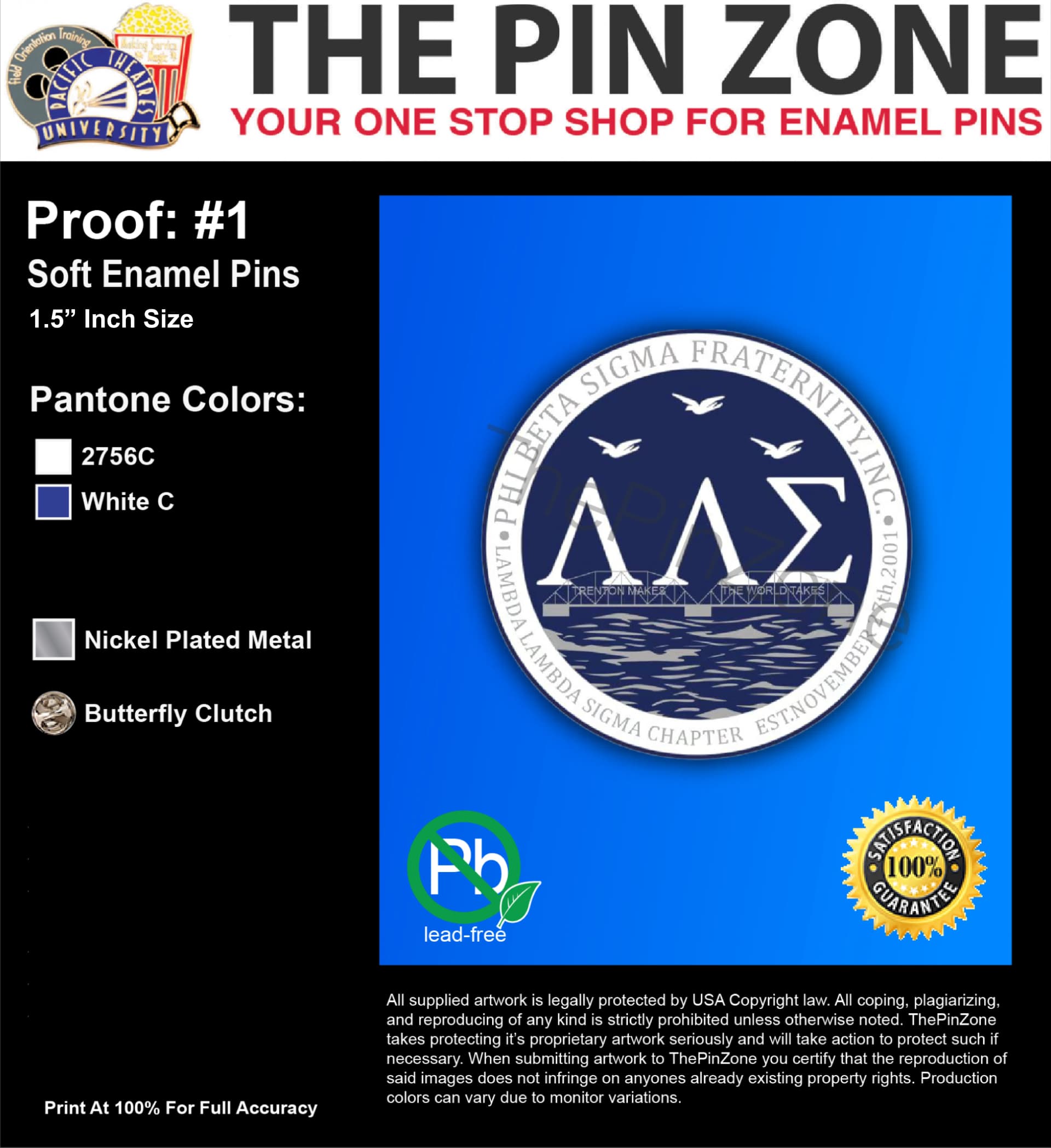 25 “PHI BETA SIGMA” LAPEL PINS: PROOF #1