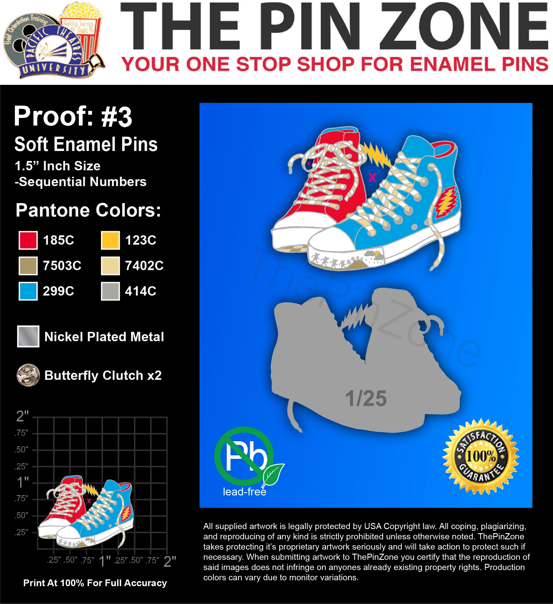 25 “LIGHTNING SHOES” LAPEL PINS: PROOF #3