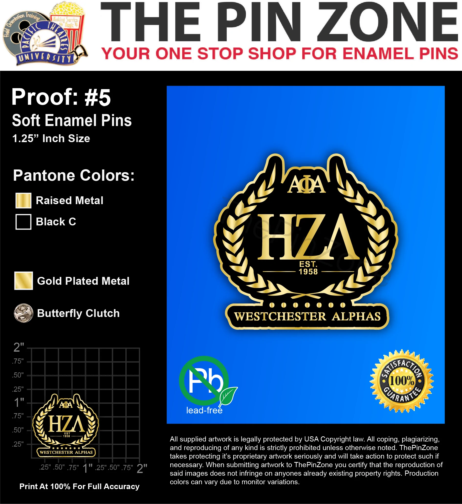 50 “AOA HZA 1958” LAPEL PINS: PROOF #5
