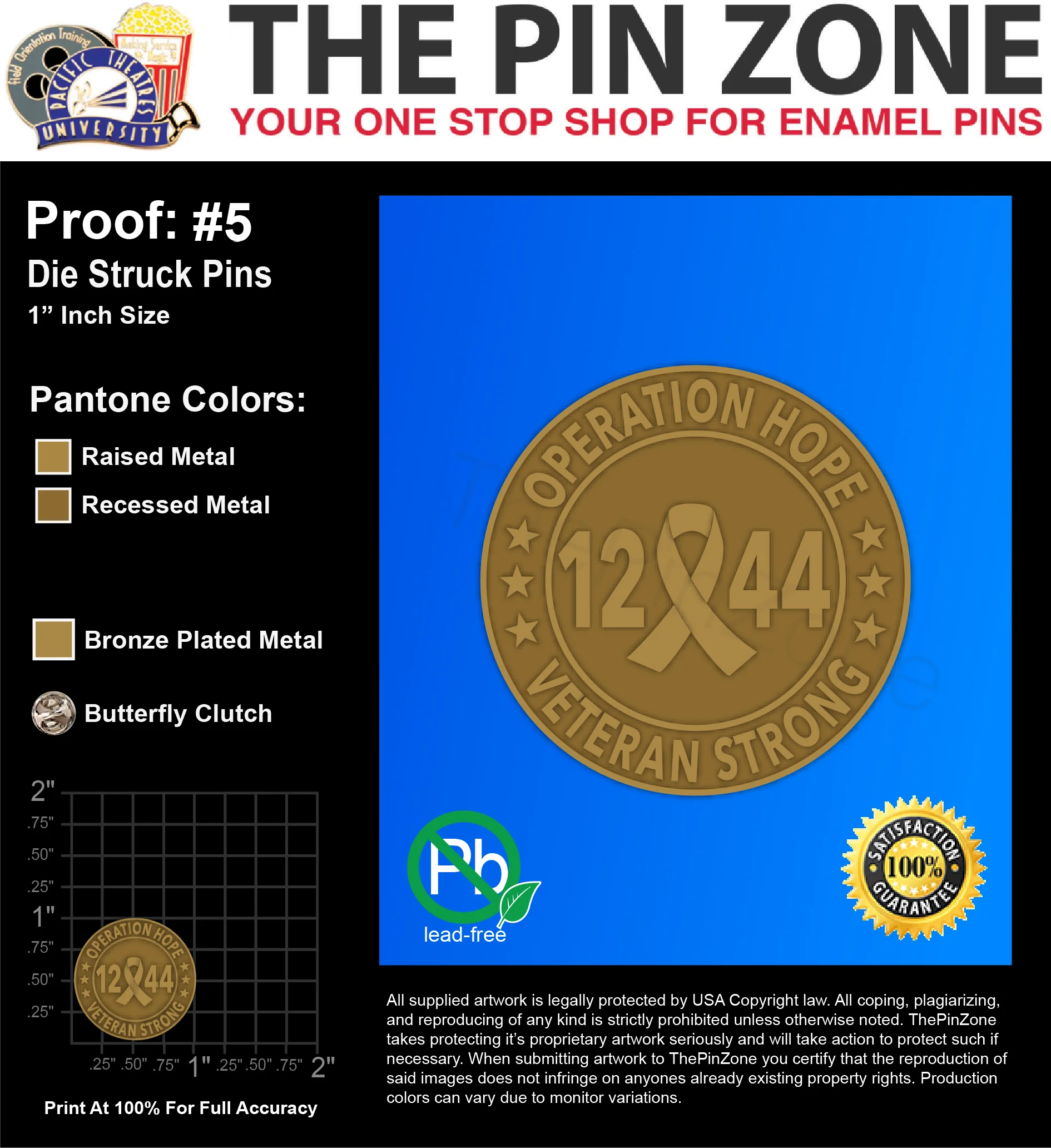 100 “PROJECT HOPE” LAPEL PINS: PROOF #5