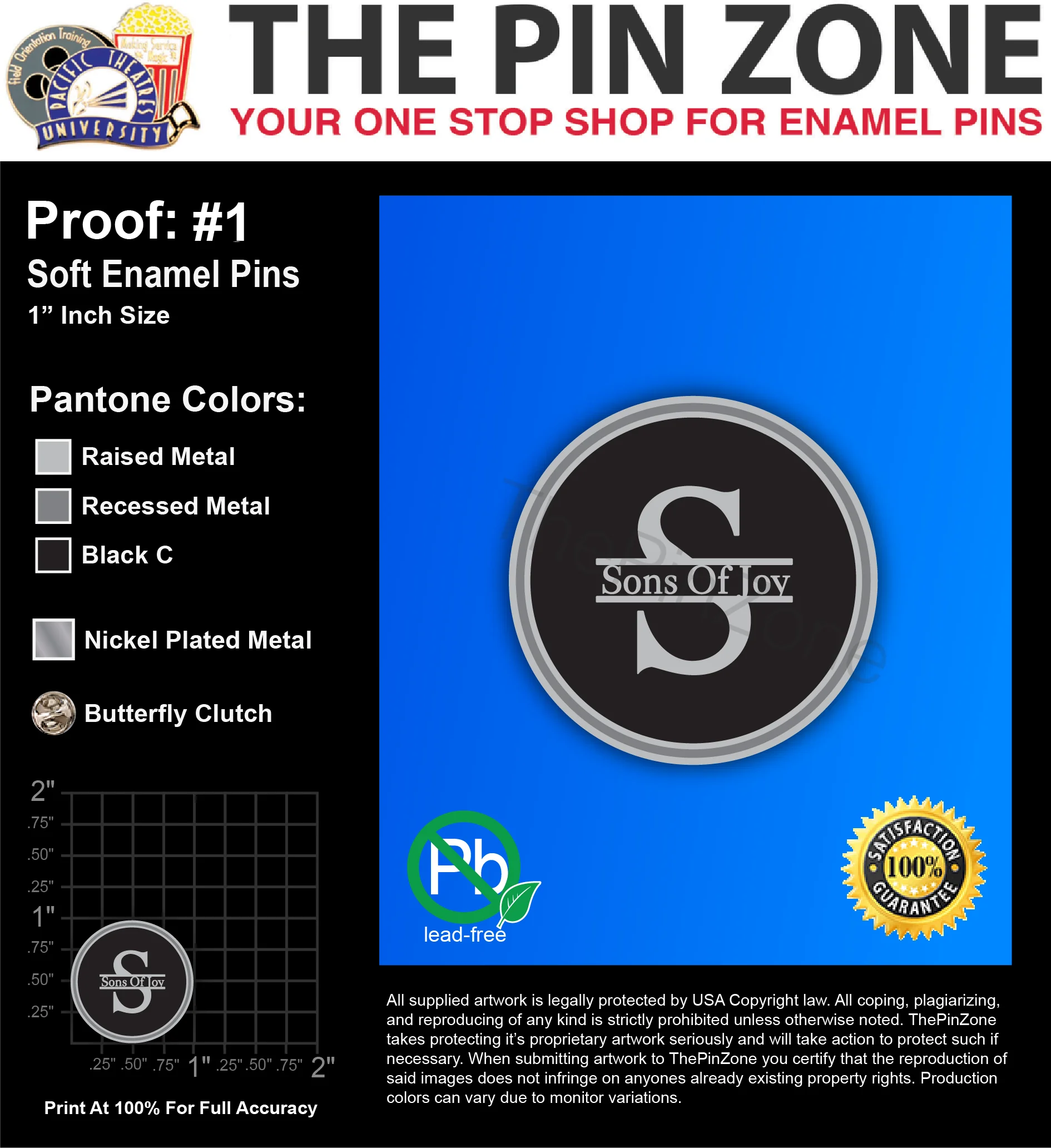 35 “SONS OF JOY” LAPEL PINS: PROOF #1