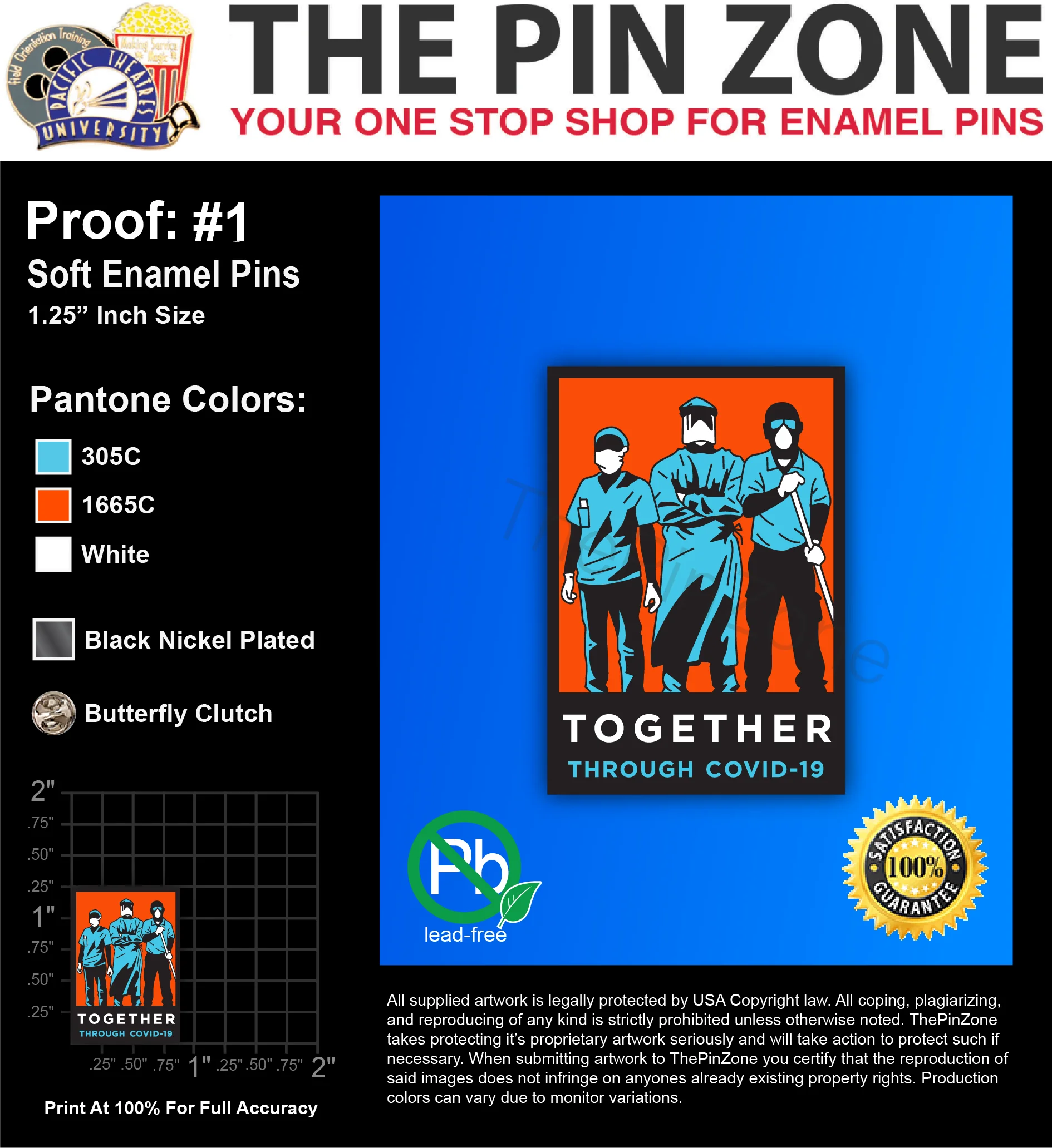 100 “TOGETHER THROUGH COVID-19” LAPEL PINS: PROOF #1