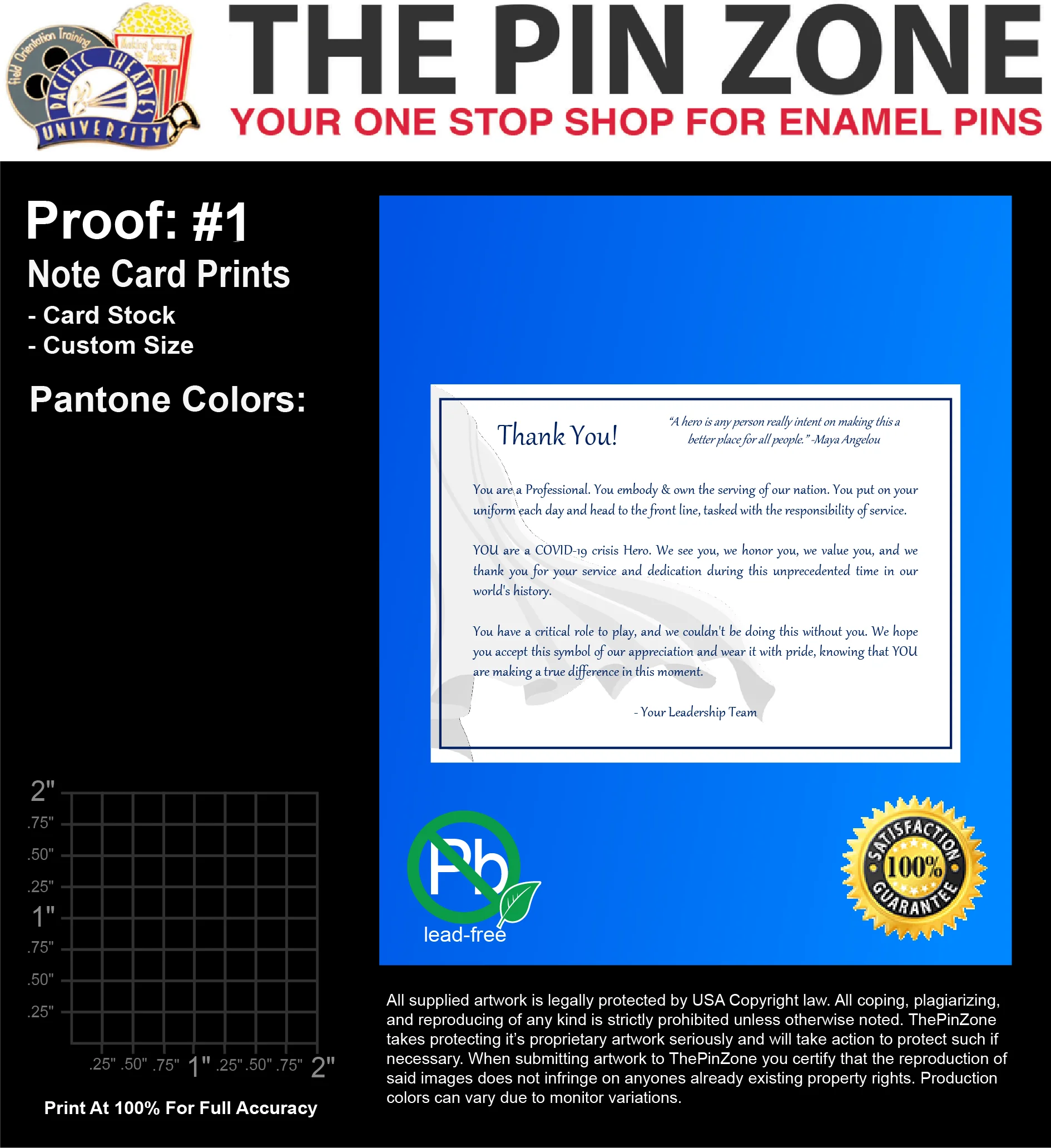 3500 “HERO NOTE CARDS” LAPEL PINS: PROOF #1