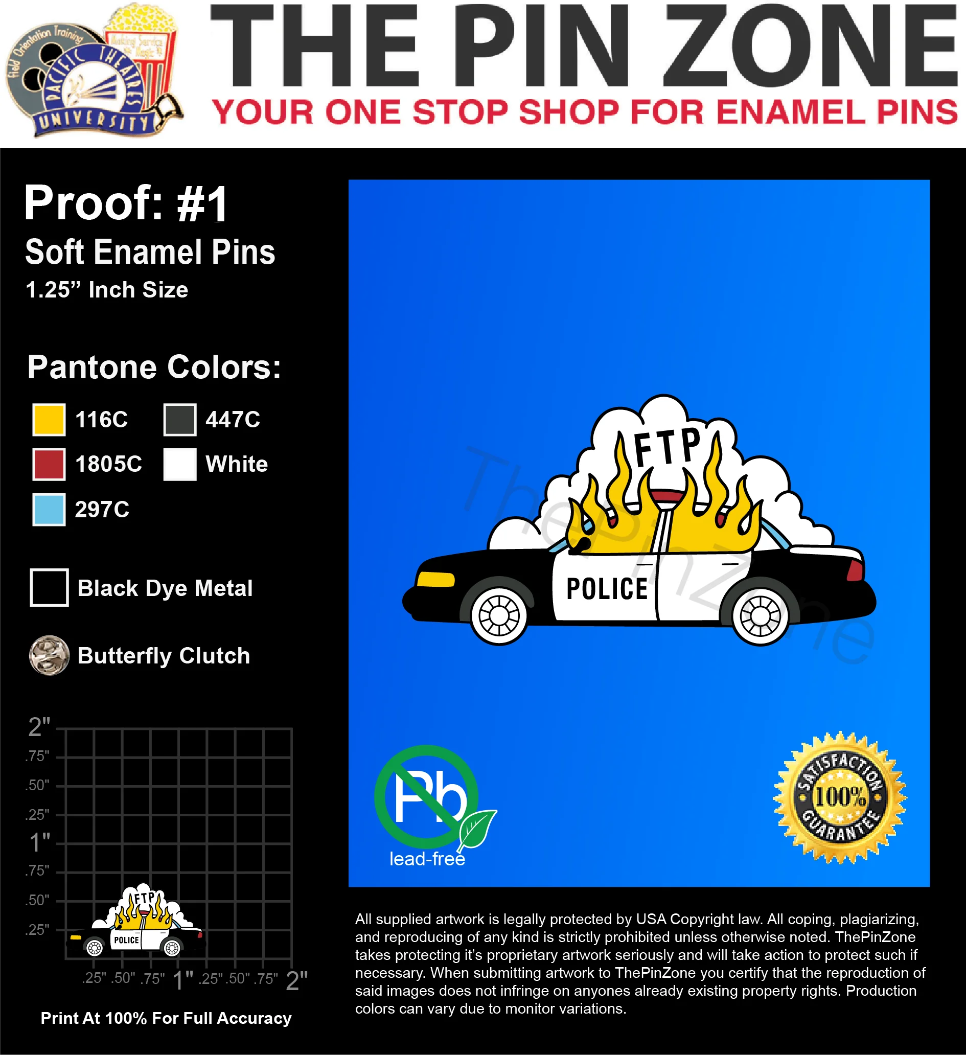 100 “COP FIRE” LAPEL PINS: PROOF #1