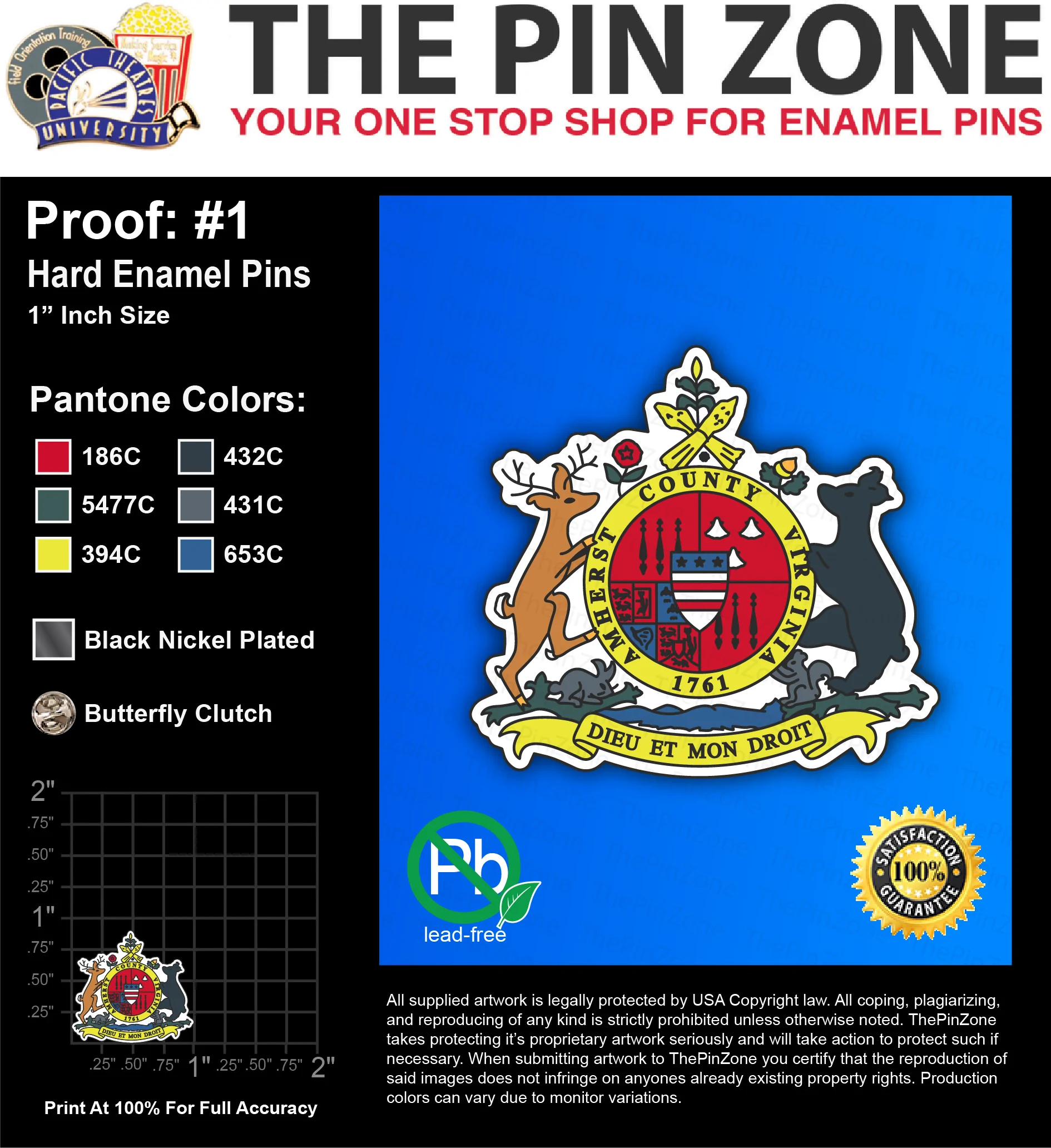 500 “AMHERST COUNTY” LAPEL PINS: PROOF #1