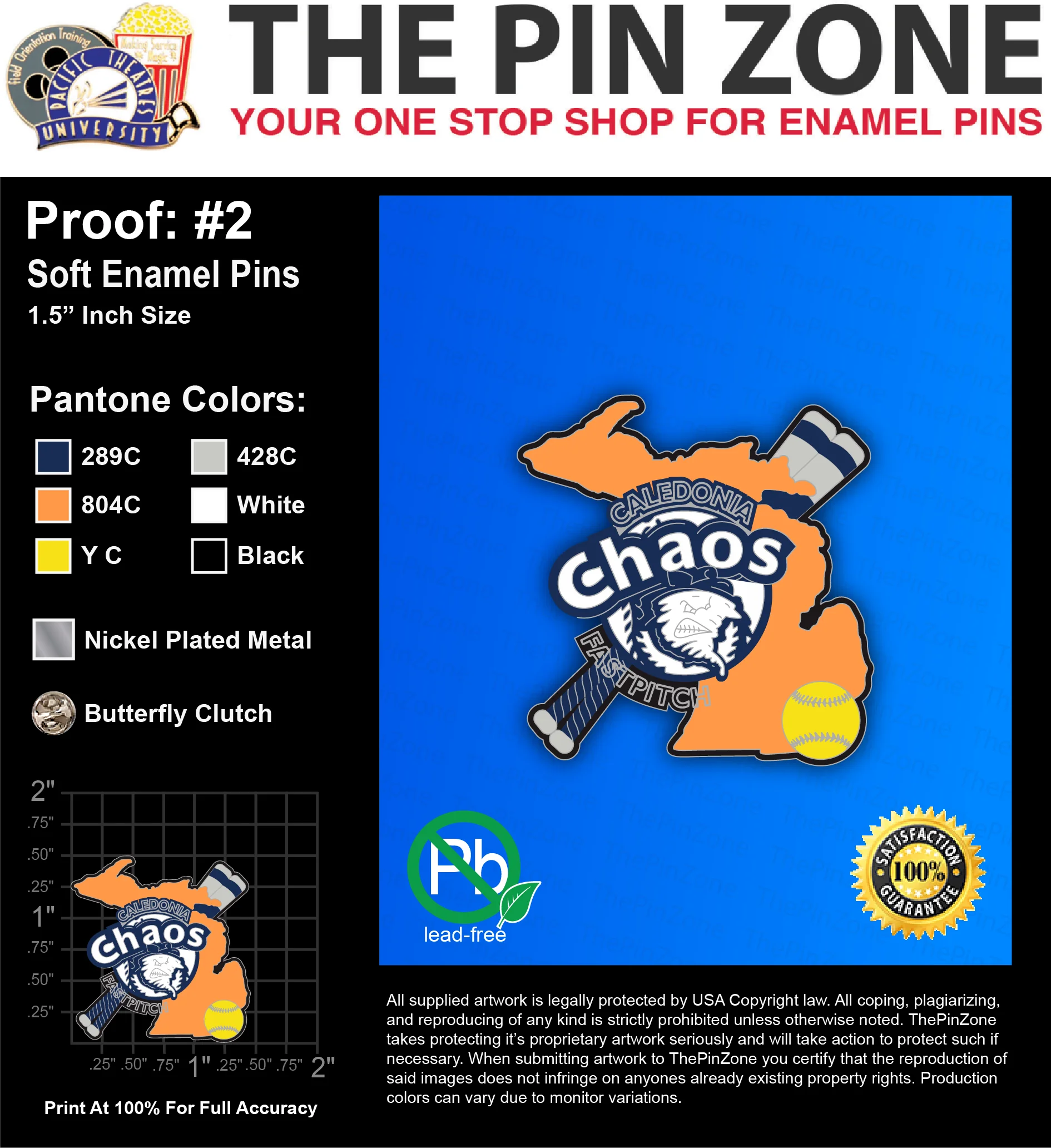 100 “CHAOS FAST PITCH” LAPEL PINS: PROOF #2