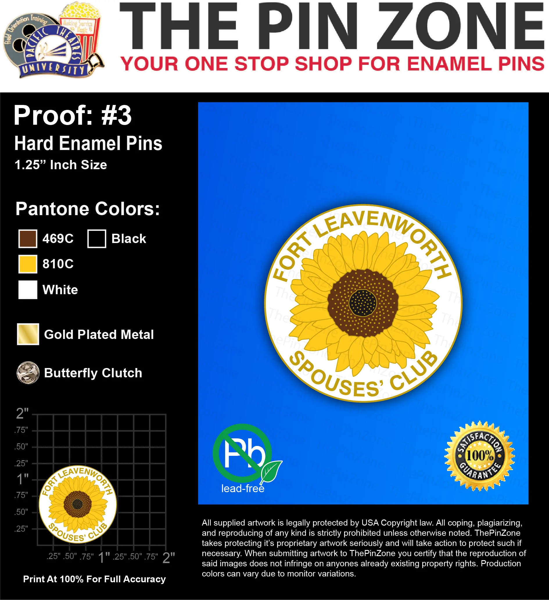 300 “FORT LEAVEN WORTH” LAPEL PINS: PROOF #3