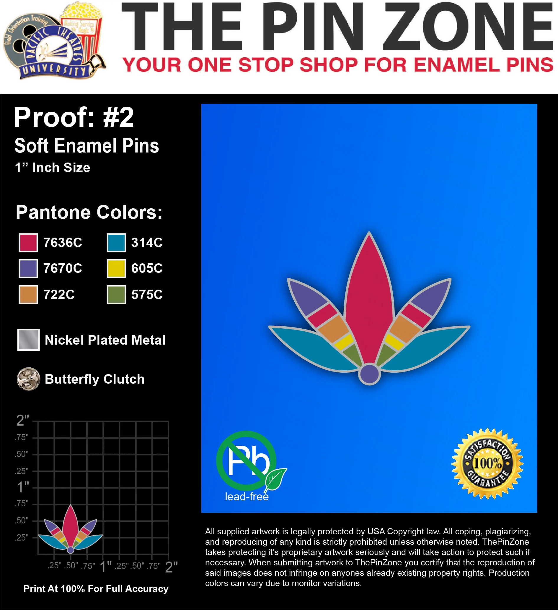 100 “RAINBOW FLORAL” LAPEL PINS: PROOF #2