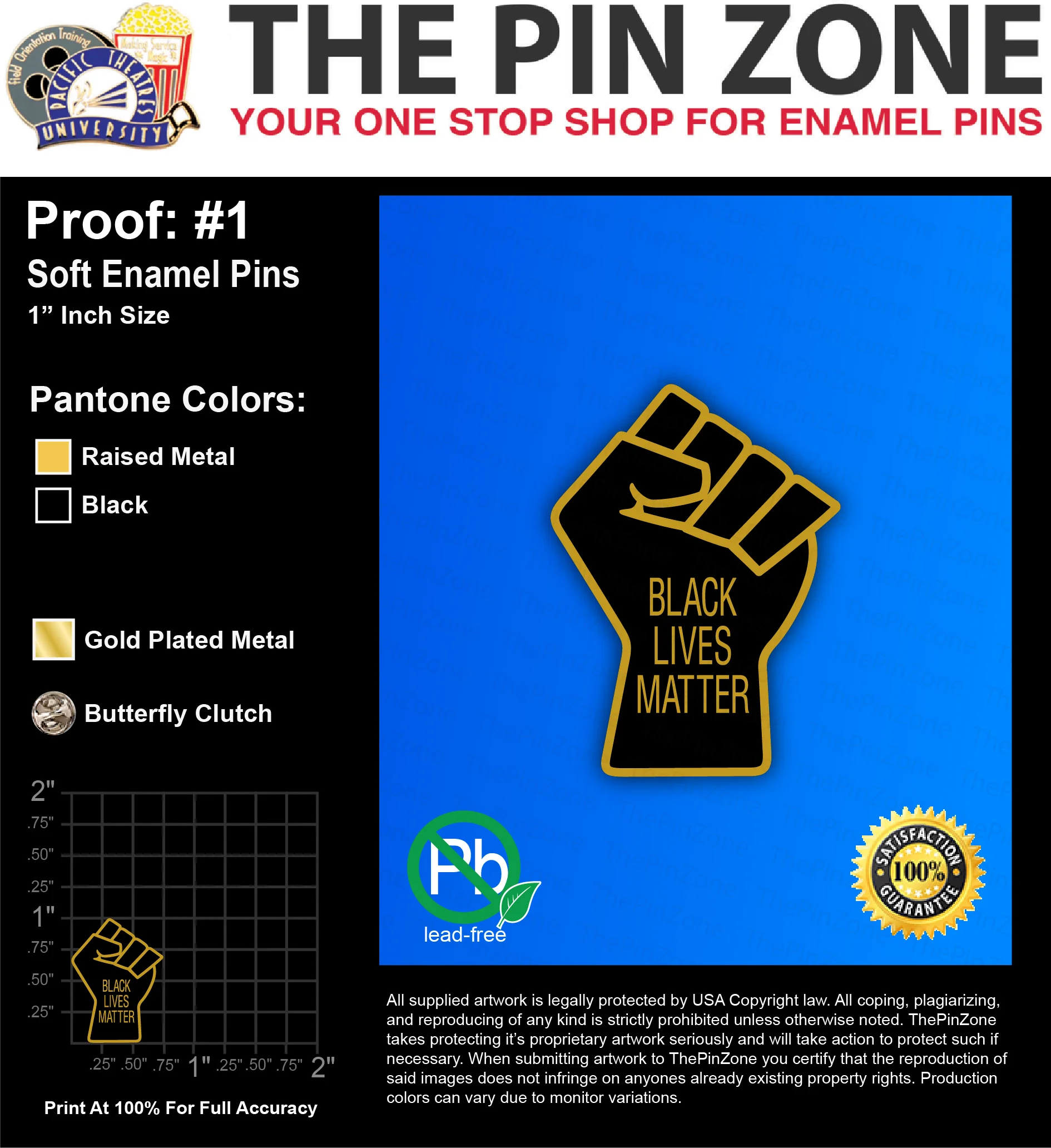 100 “BLM CLENCHED FIST” LAPEL PINS: PROOF #1