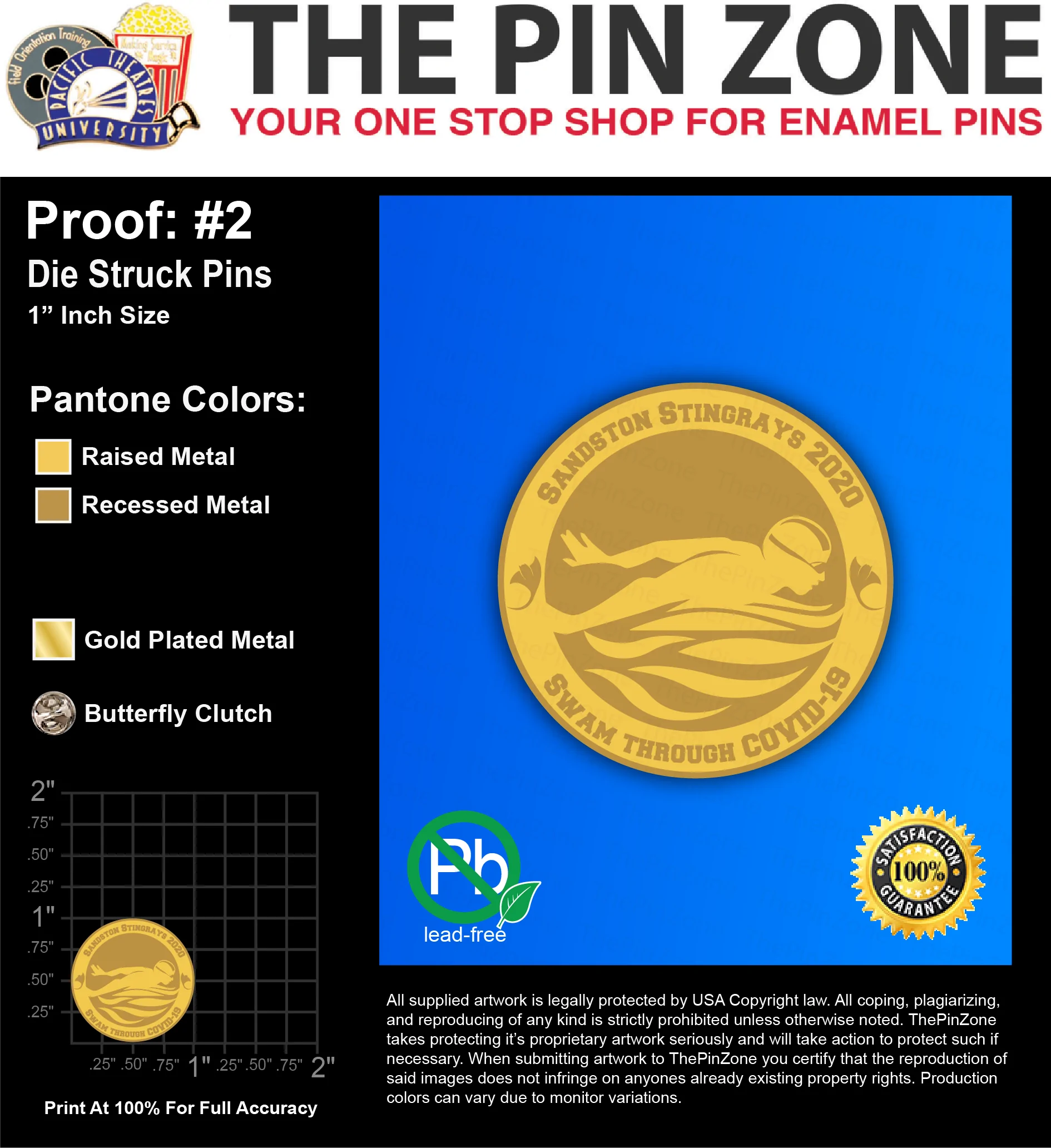 80 “SANDSTON STINGRAYS” LAPEL PINS: PROOF #2