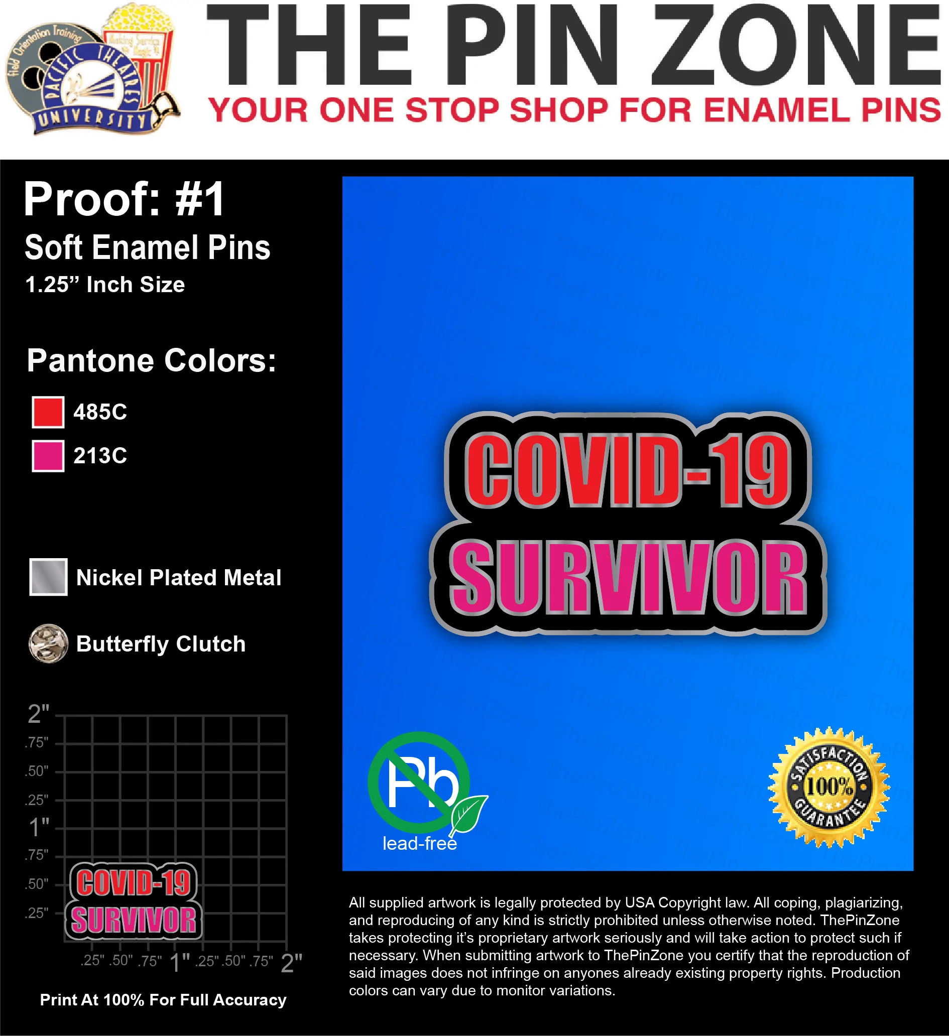100 “COVID-19 SURVIVOR” LAPEL PINS: PROOF #1