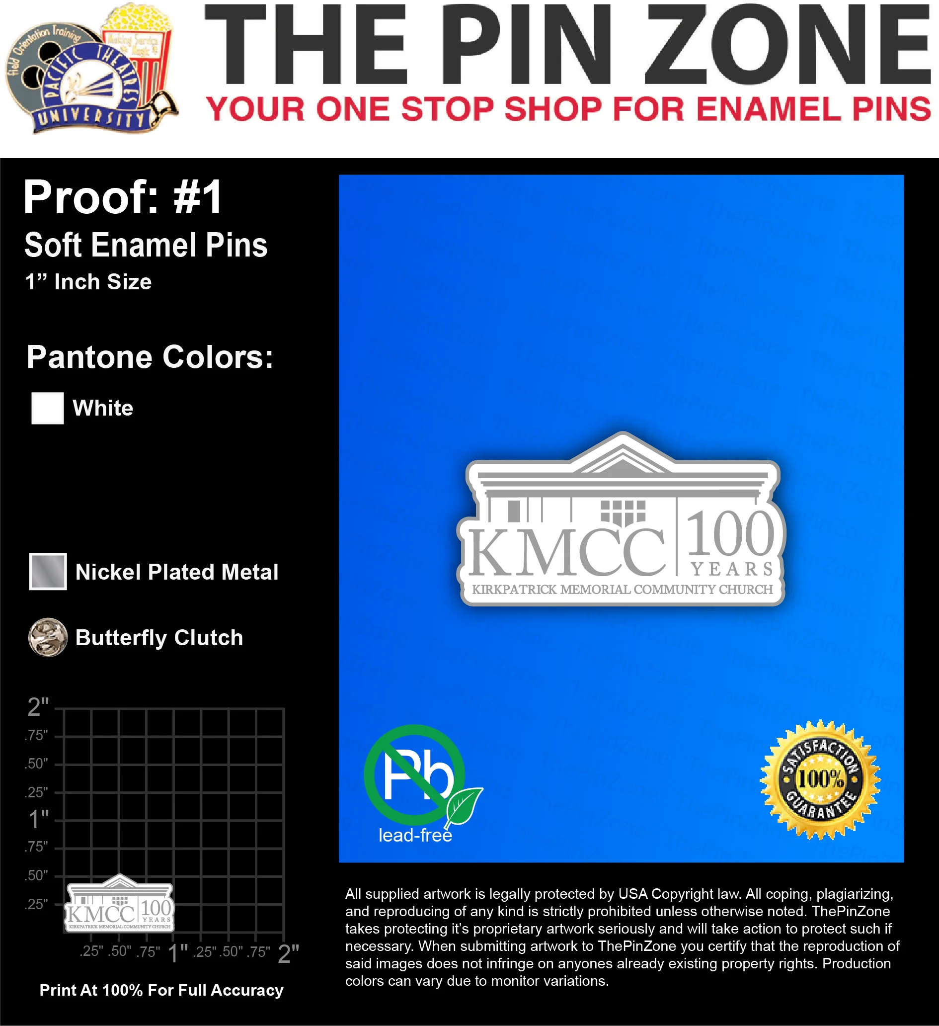 100 “KMCC 100” LAPEL PINS: PROOF #1