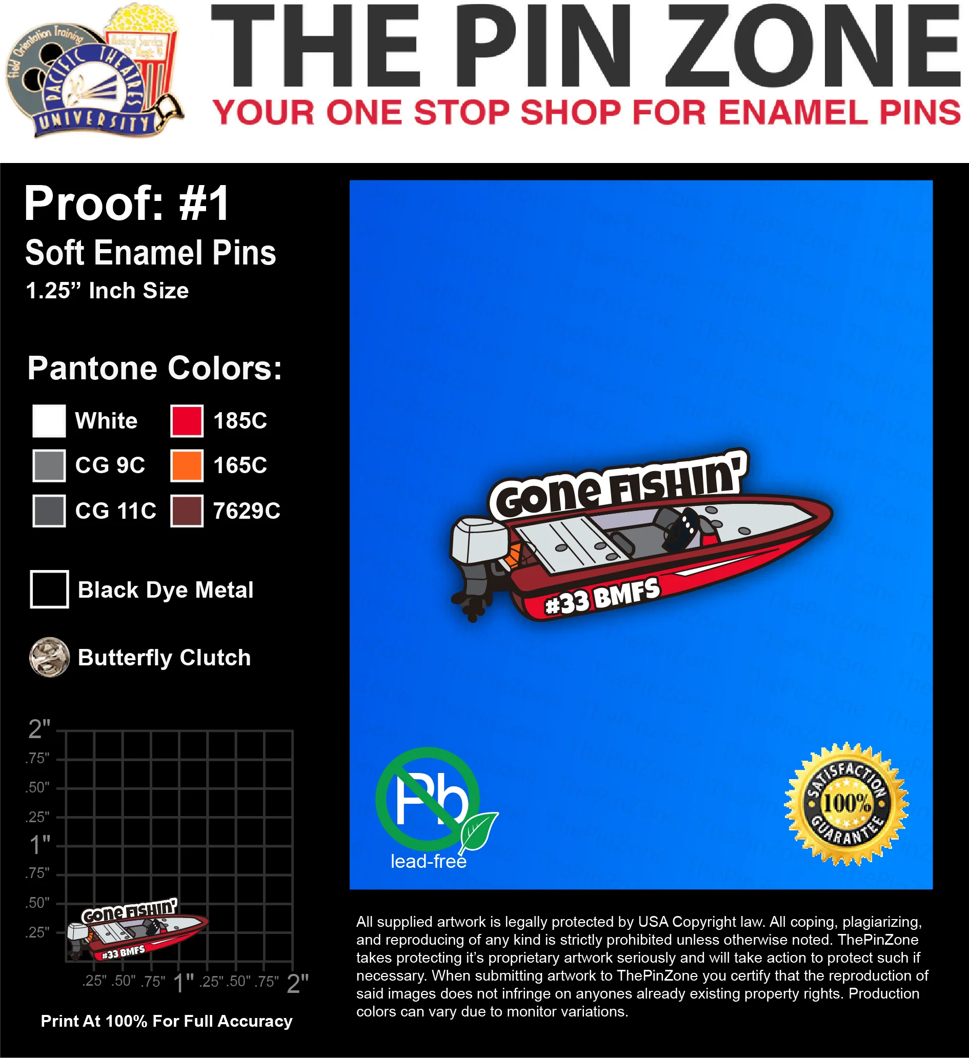 50 “GONE FISHIN'” LAPEL PINS: PROOF #1
