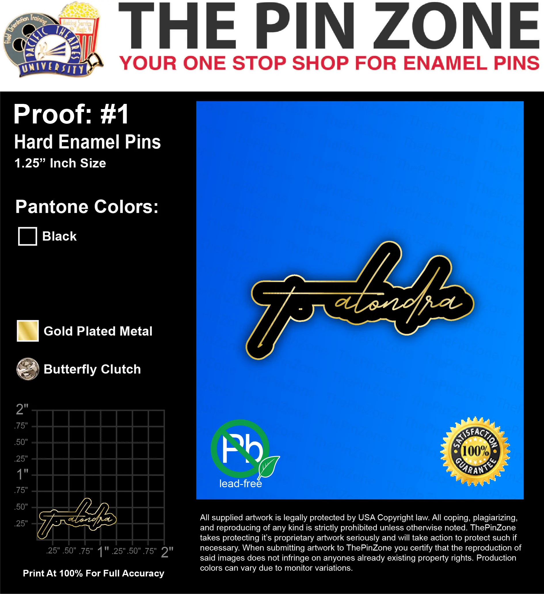 50 “TATIANA” LAPEL PINS: PROOF #1