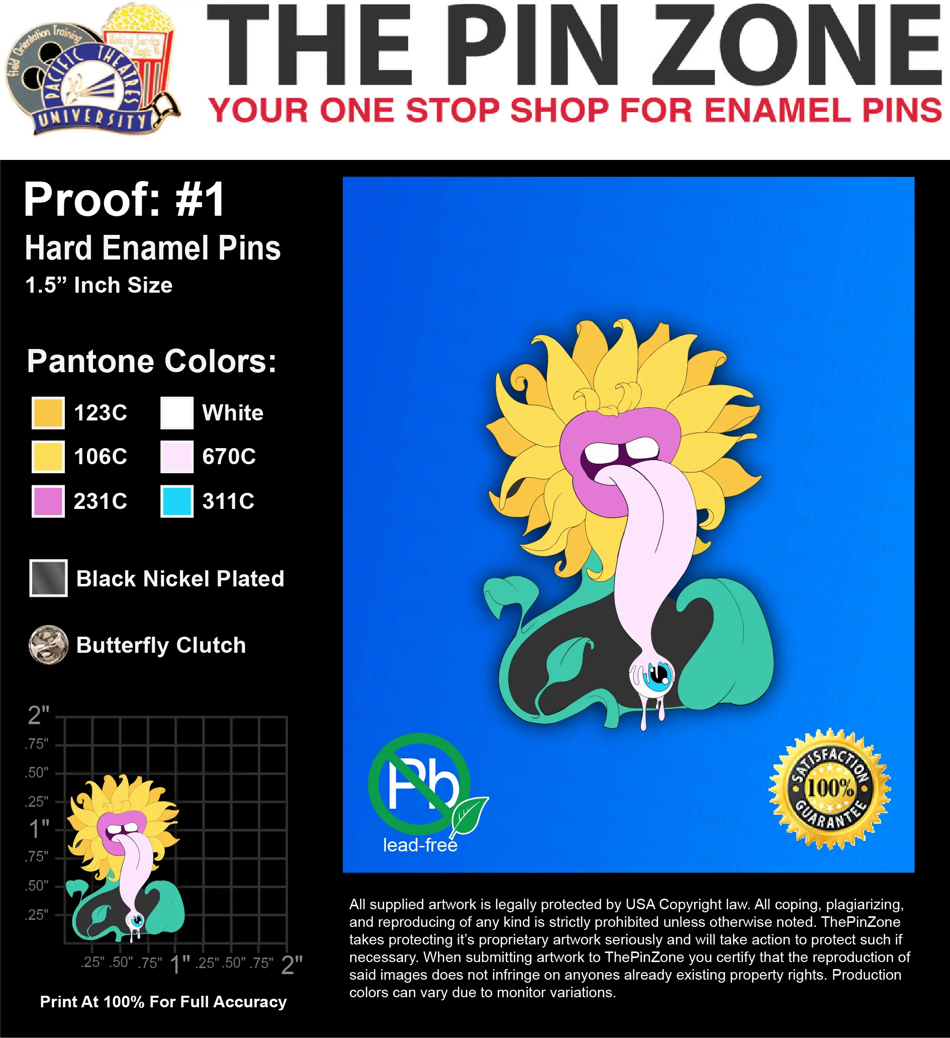 25 “SOPHIE” LAPEL PINS: PROOF #1