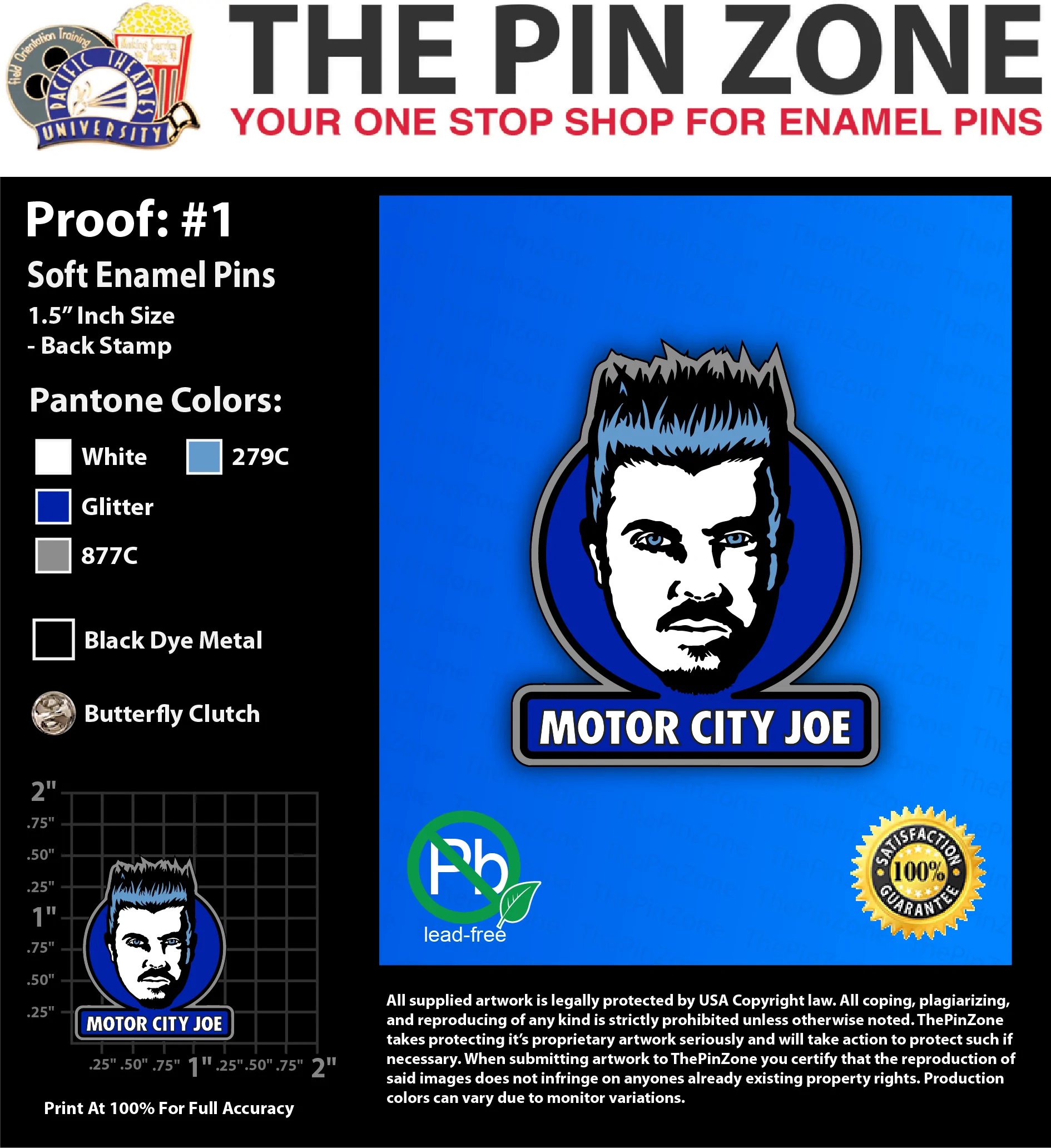 100 “MOTOR CITY JOE” LAPEL PINS: PROOF #1