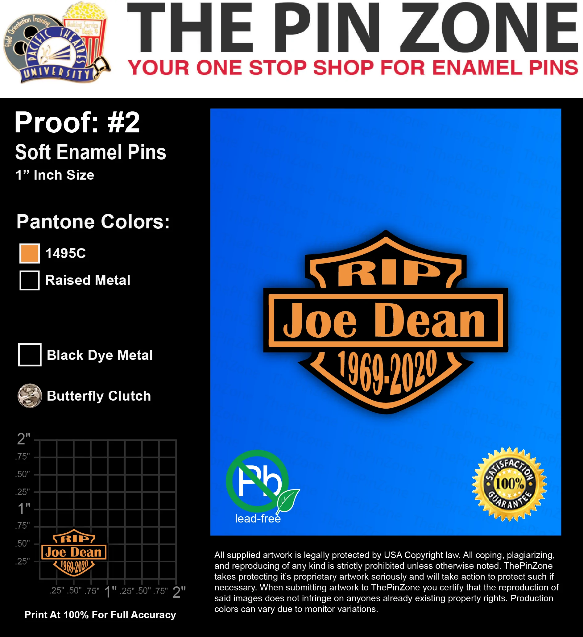 50 “JOE DEAN” LAPEL PINS: PROOF #2