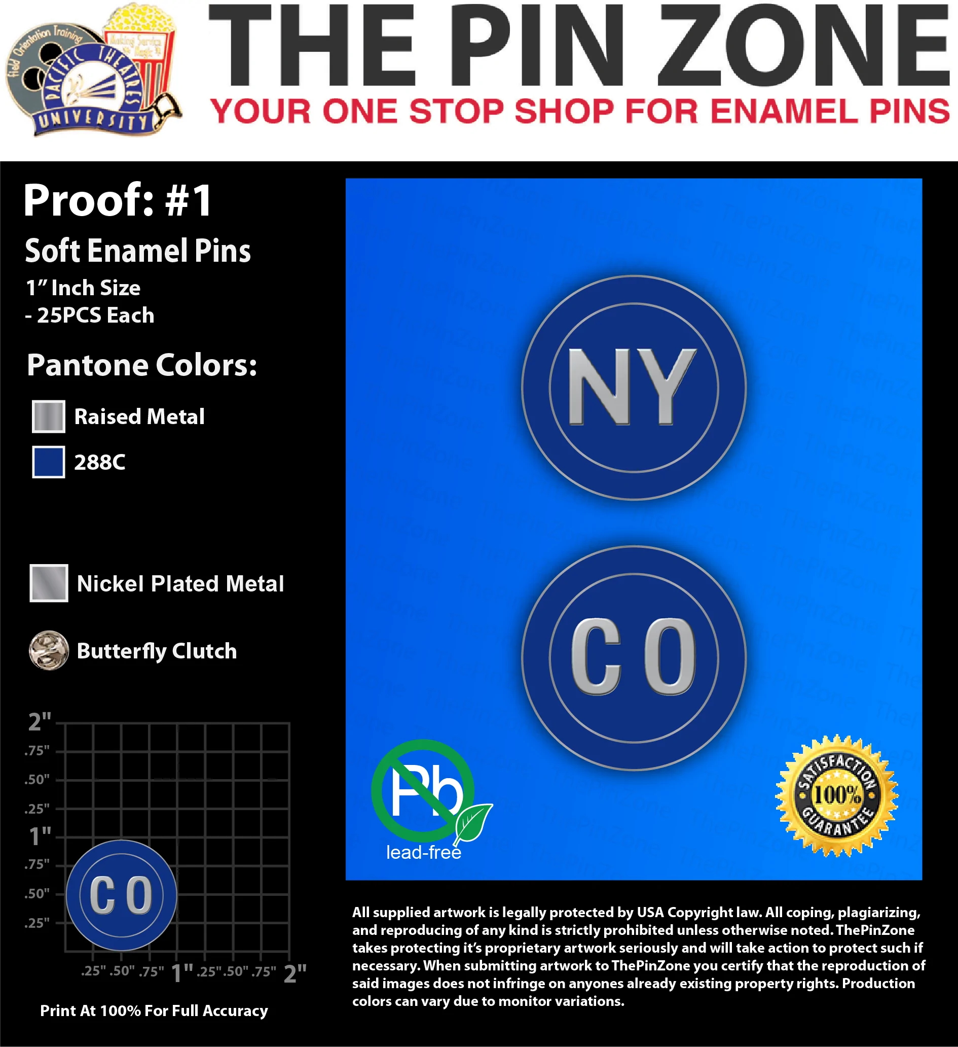 50 “NY & CO” LAPEL PINS: PROOF #1