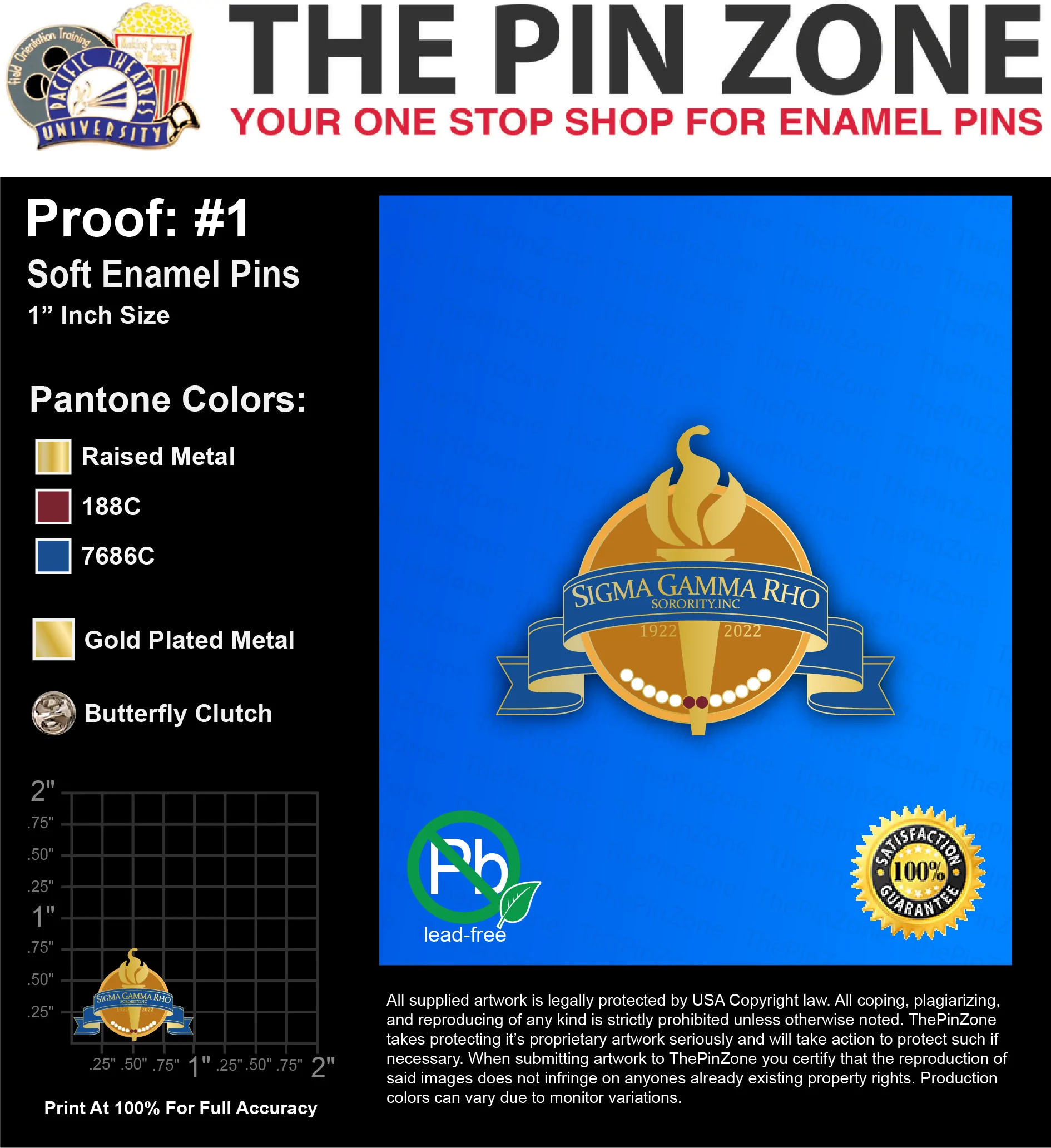 250 “SIGMA GAMMA RHO” LAPEL PINS: PROOF #1