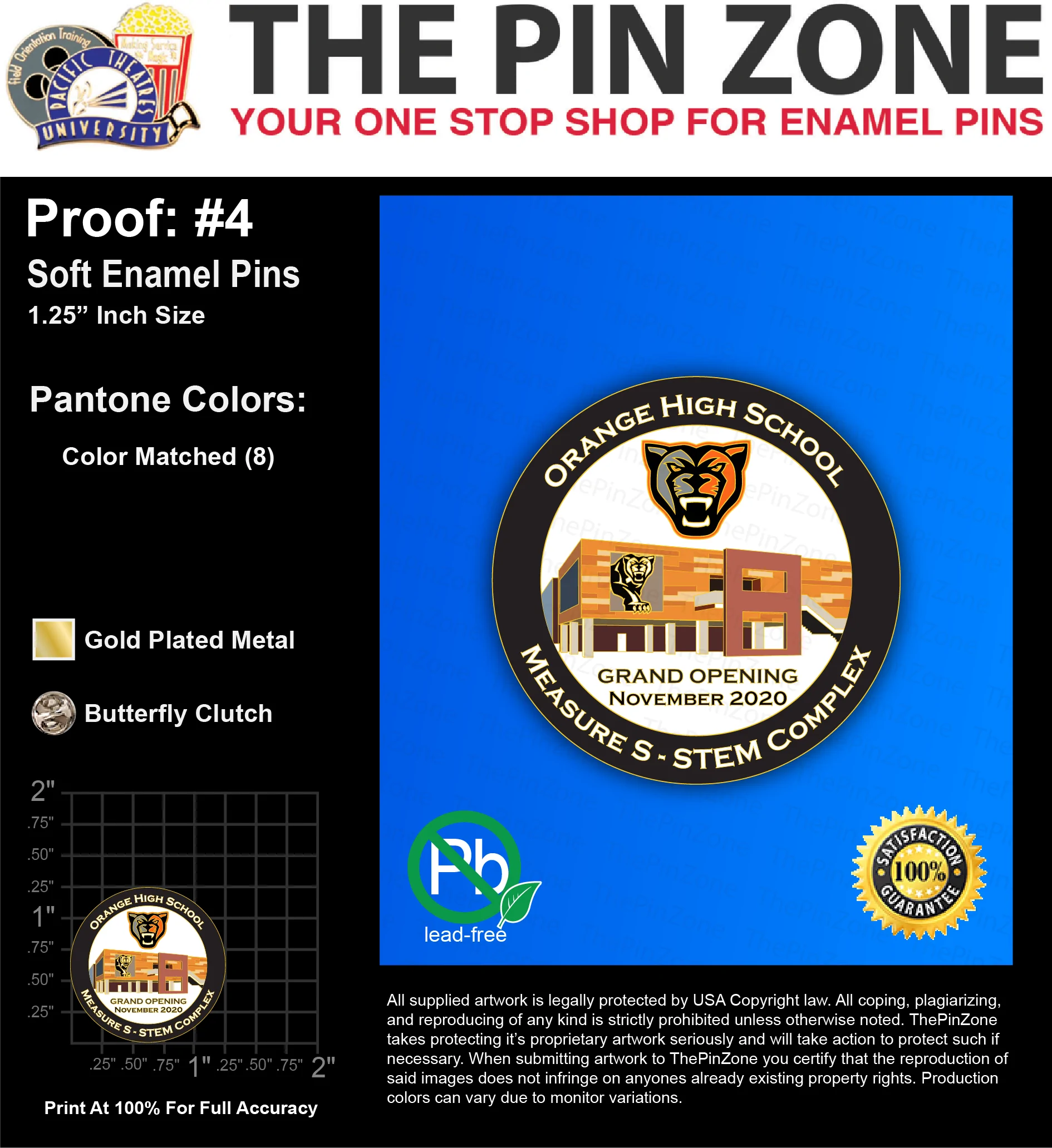 300 “ORANGE HIGH SCHOOL” LAPEL PINS: PROOF #4