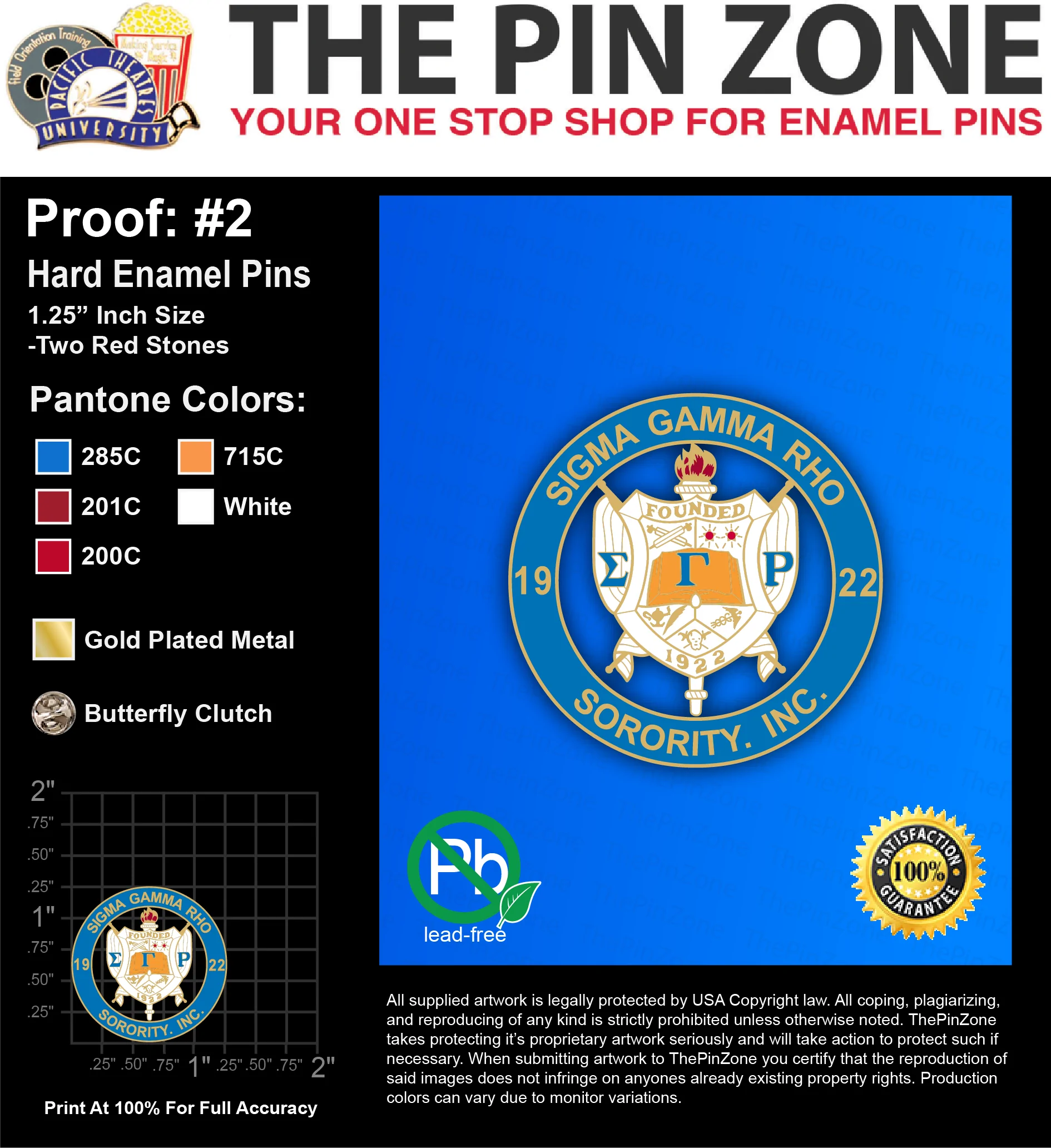 150 “SIGMA GAMMA RHO” LAPEL PINS: PROOF #2