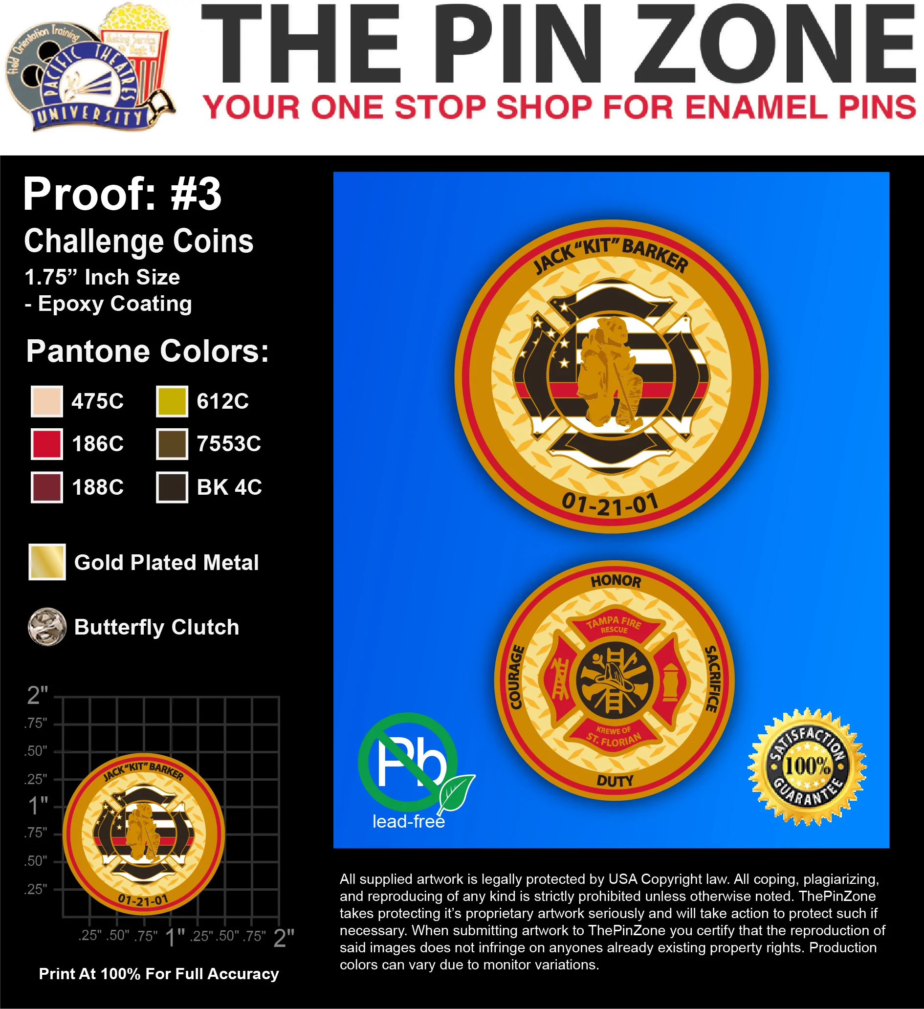 100 “TAMPA FIRE” CHALLENGE COINS: PROOF #3