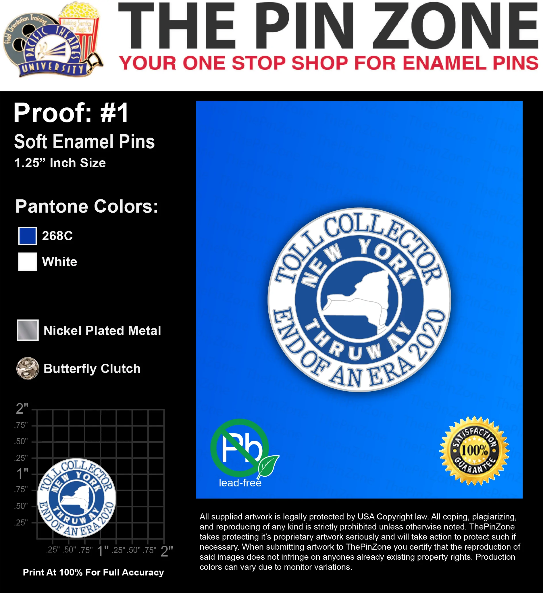 100 “TOLL 2020” LAPEL PINS: PROOF #1