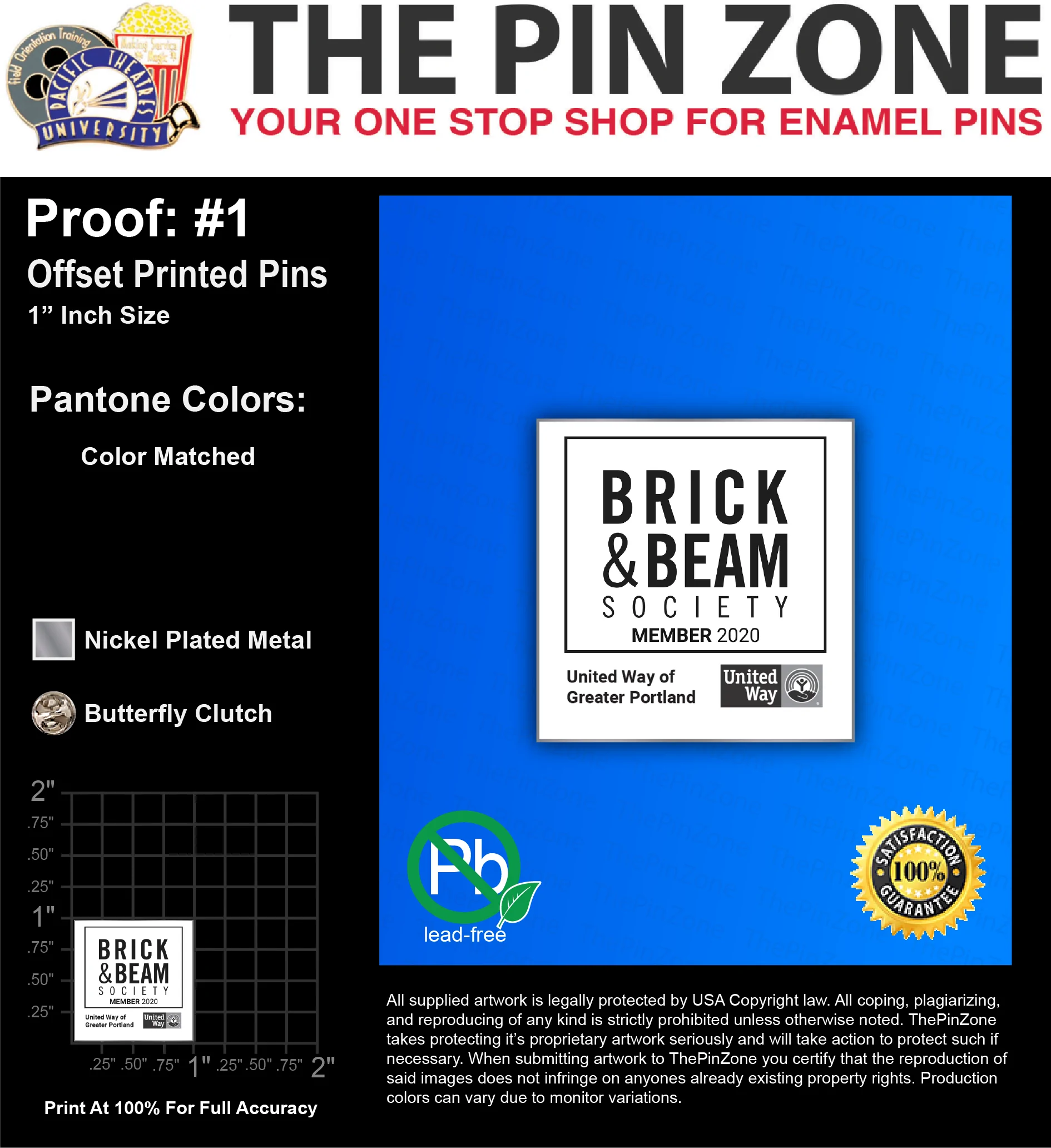 100 “BRICK & BEAM” LAPEL PINS: PROOF #1