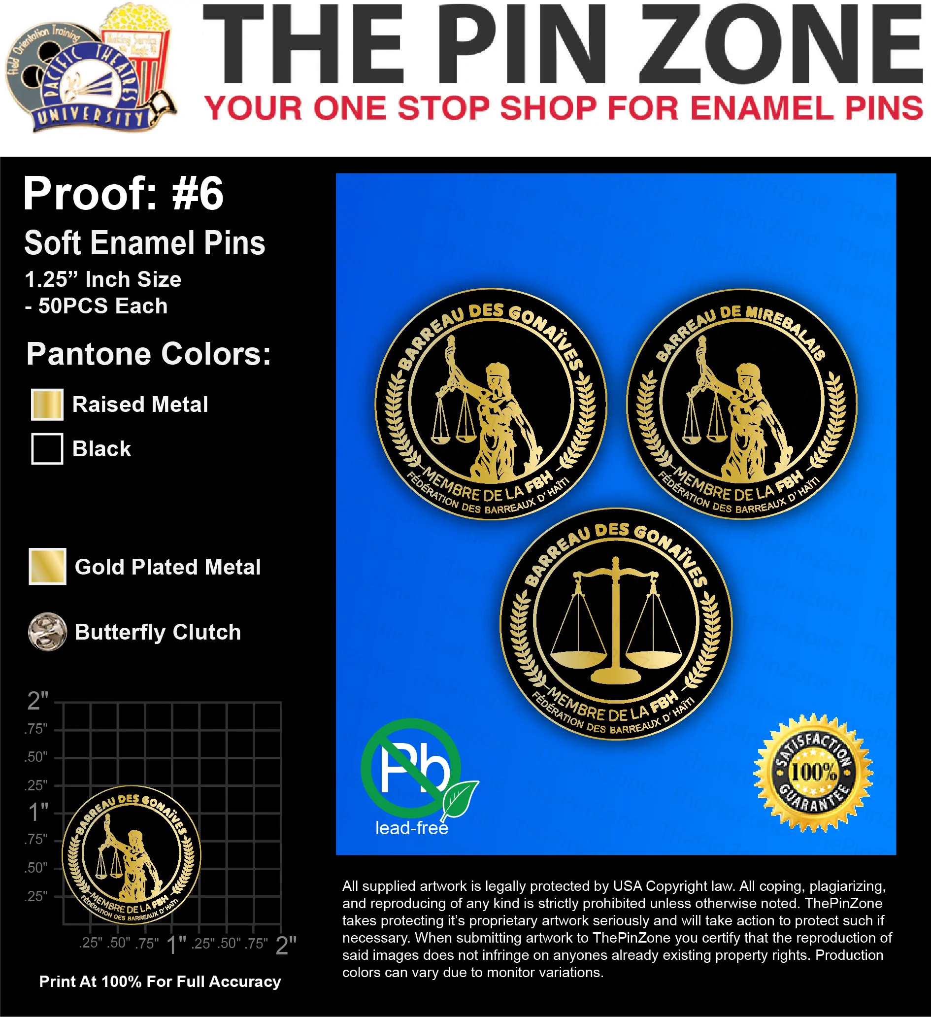 150 “GUERDROSE” LAPEL PINS: PROOF #6
