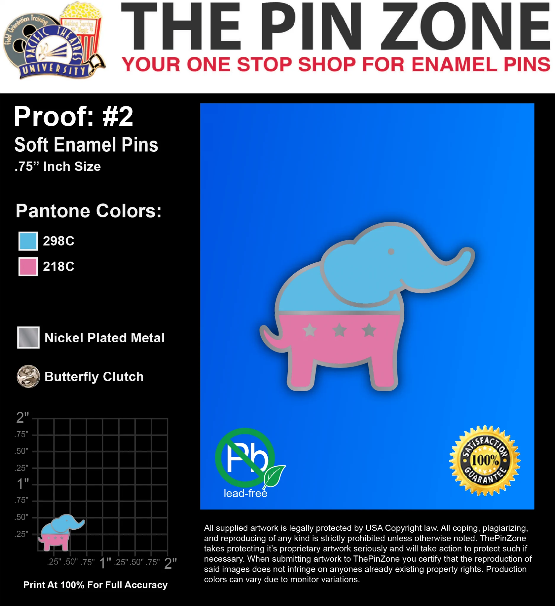 1000 “BABY ELEPHANT” LAPEL PINS: PROOF #2