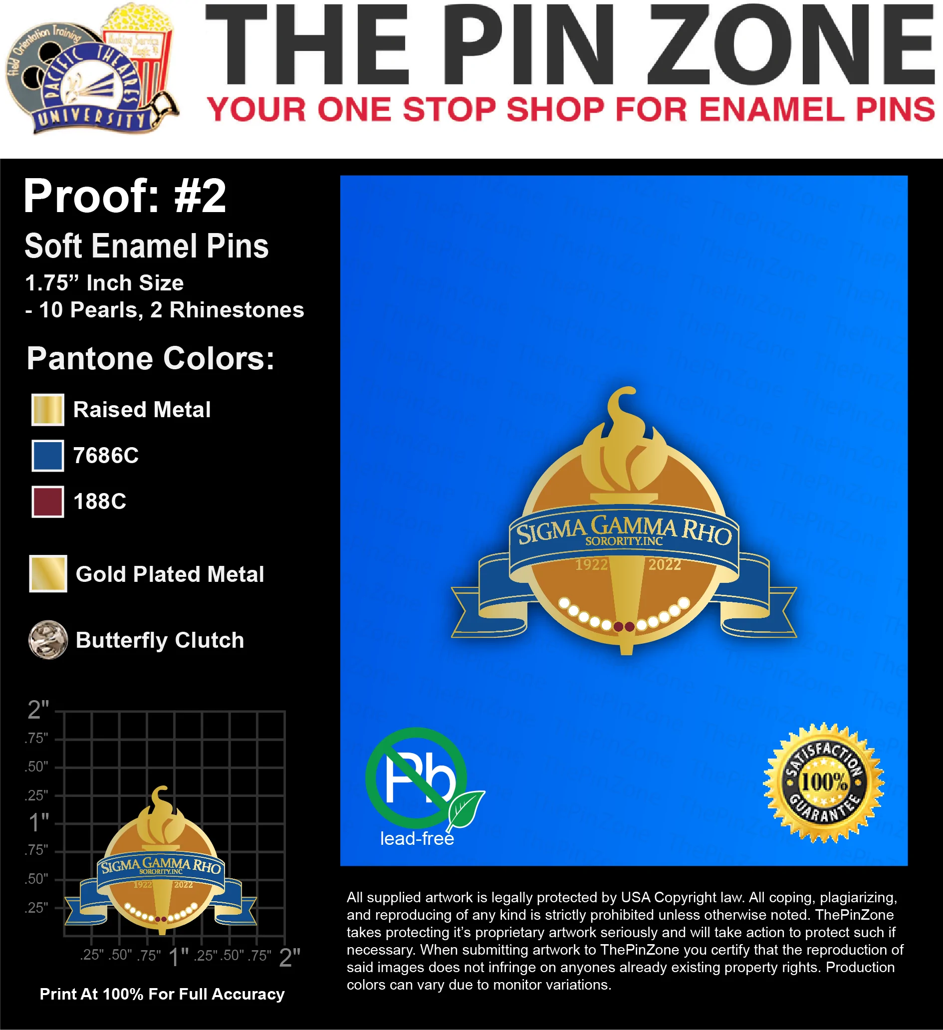 100 “SIGMA GAMMA RHO” LAPEL PINS: PROOF #2