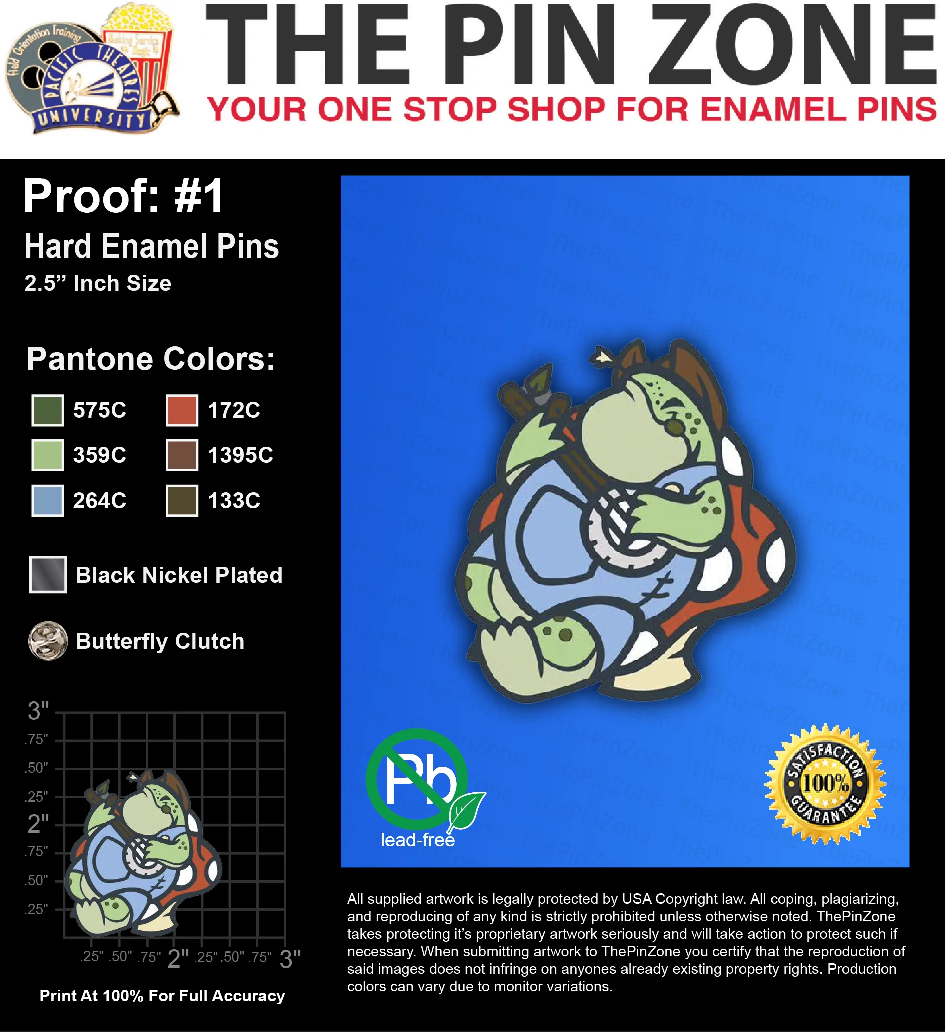 50 “COUNTRY FROG” LAPEL PINS: PROOF #1