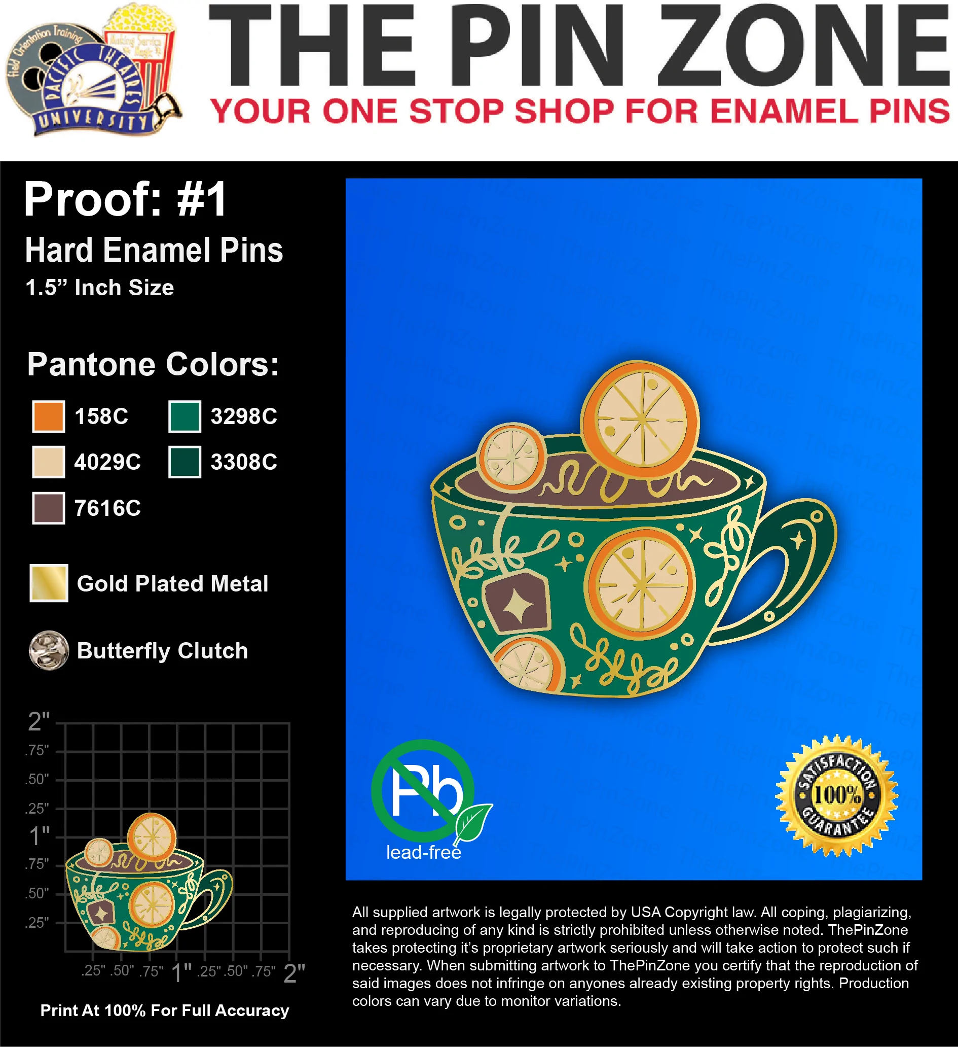 25 “CITRUS ORANGE TEACUP” LAPEL PINS: PROOF #1