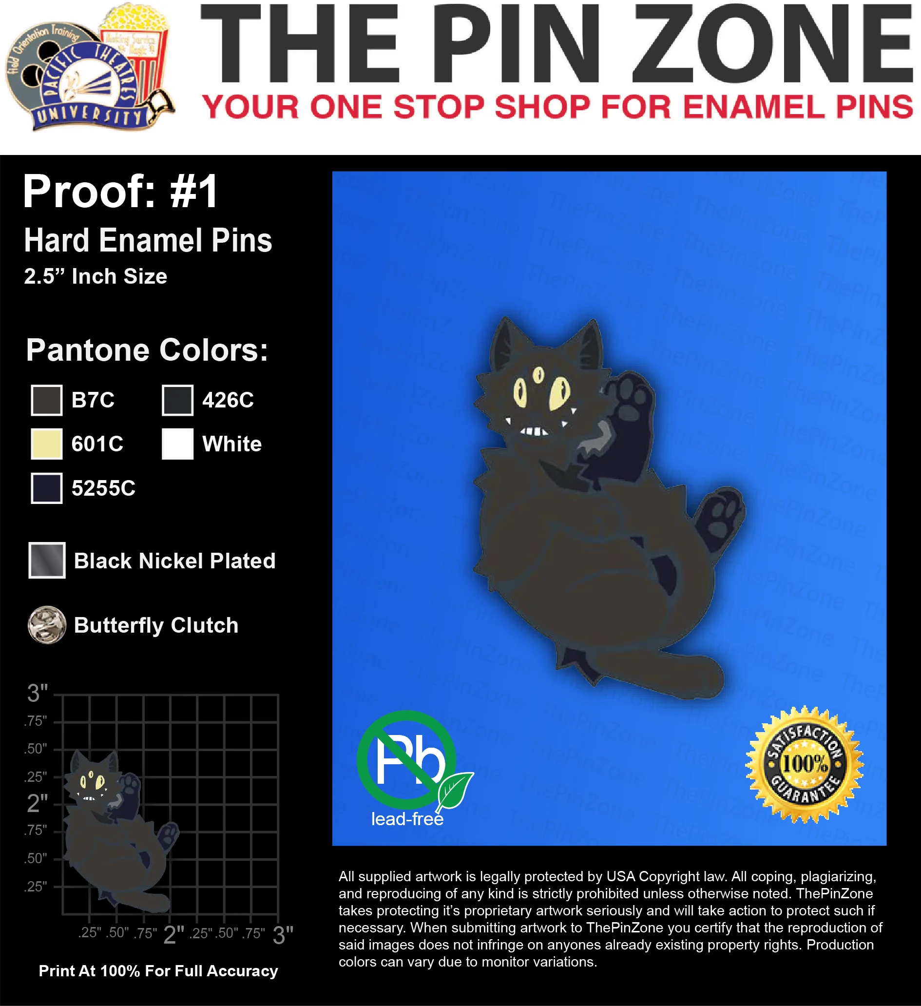 50 “BLACK CAT” LAPEL PINS: PROOF #1