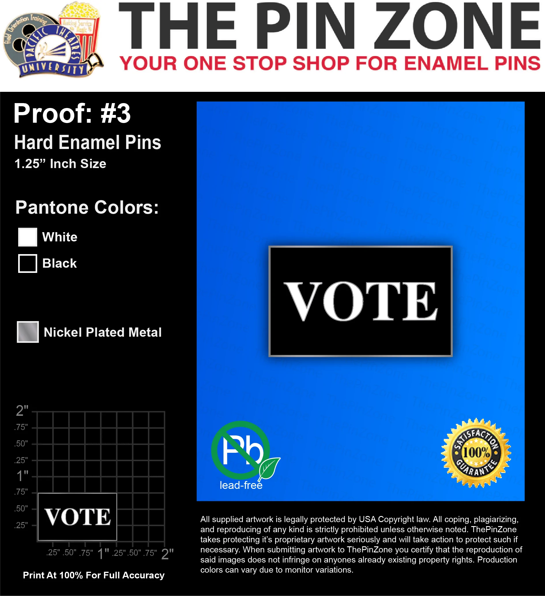 200 “VOTE” LAPEL PINS: PROOF #3